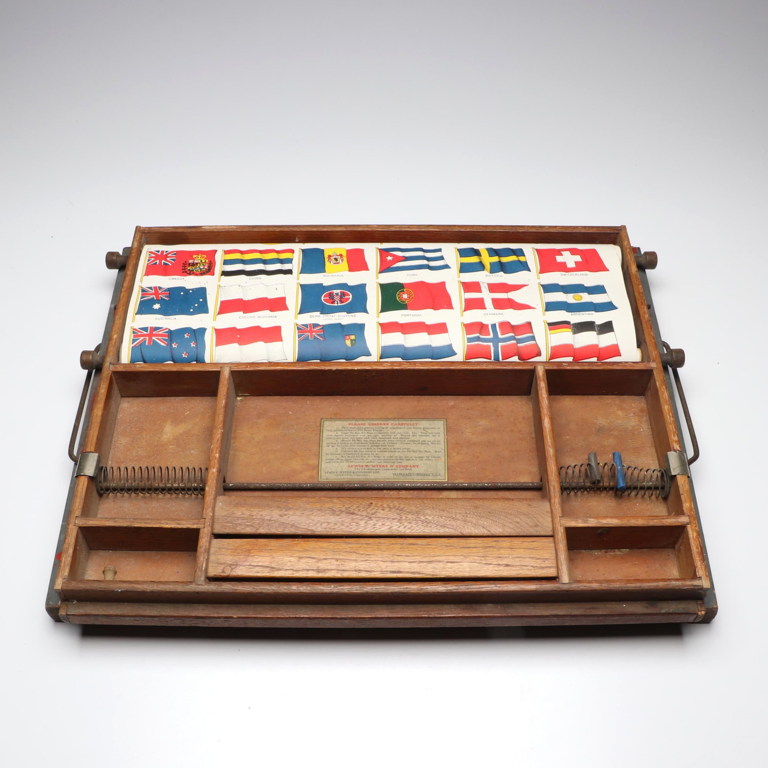 Lewis W. Myers & Co. "Home Teacher" Portable Wooden Desk with Flag Poster