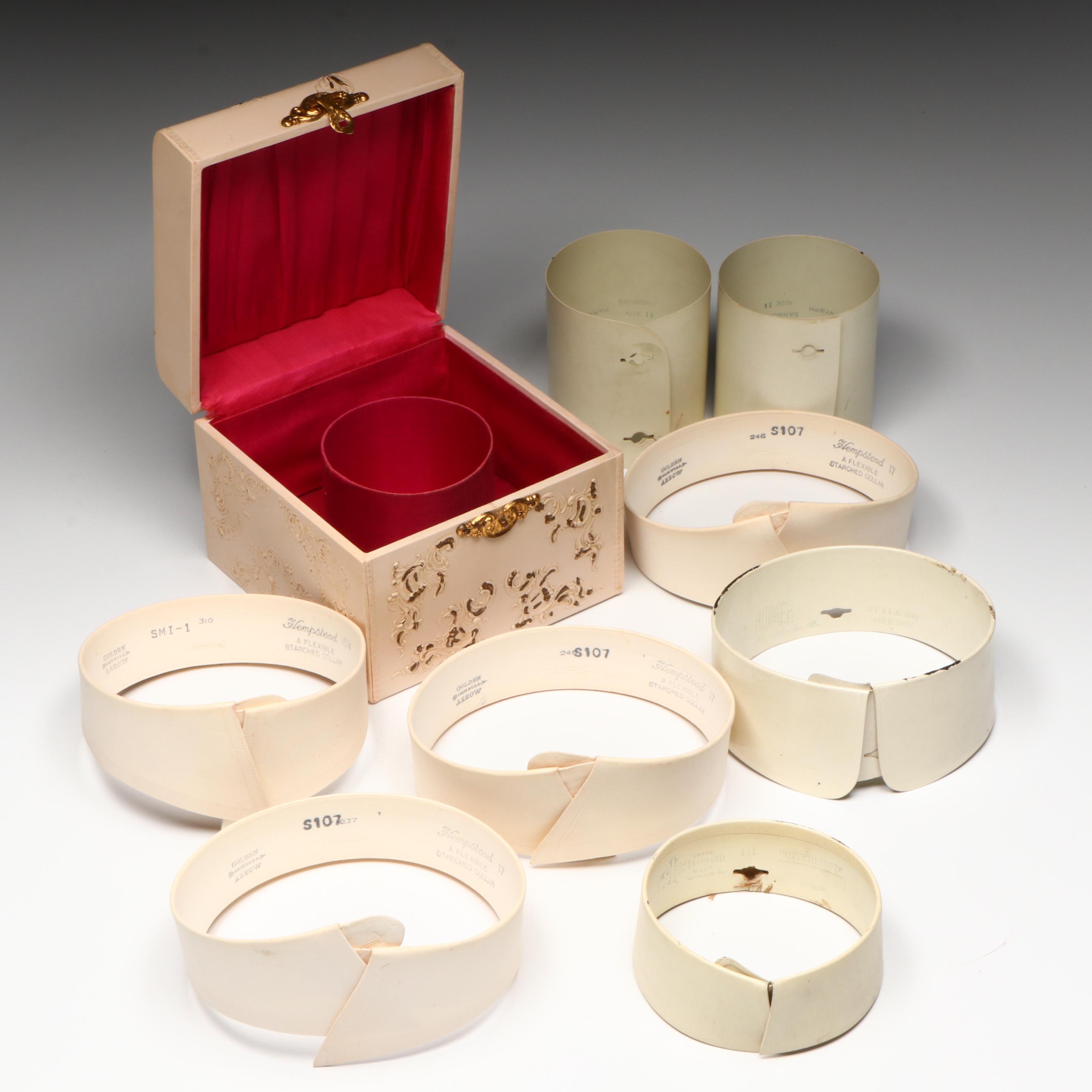 Embossed Pink Collar Box with an Assortment of Starched Collars