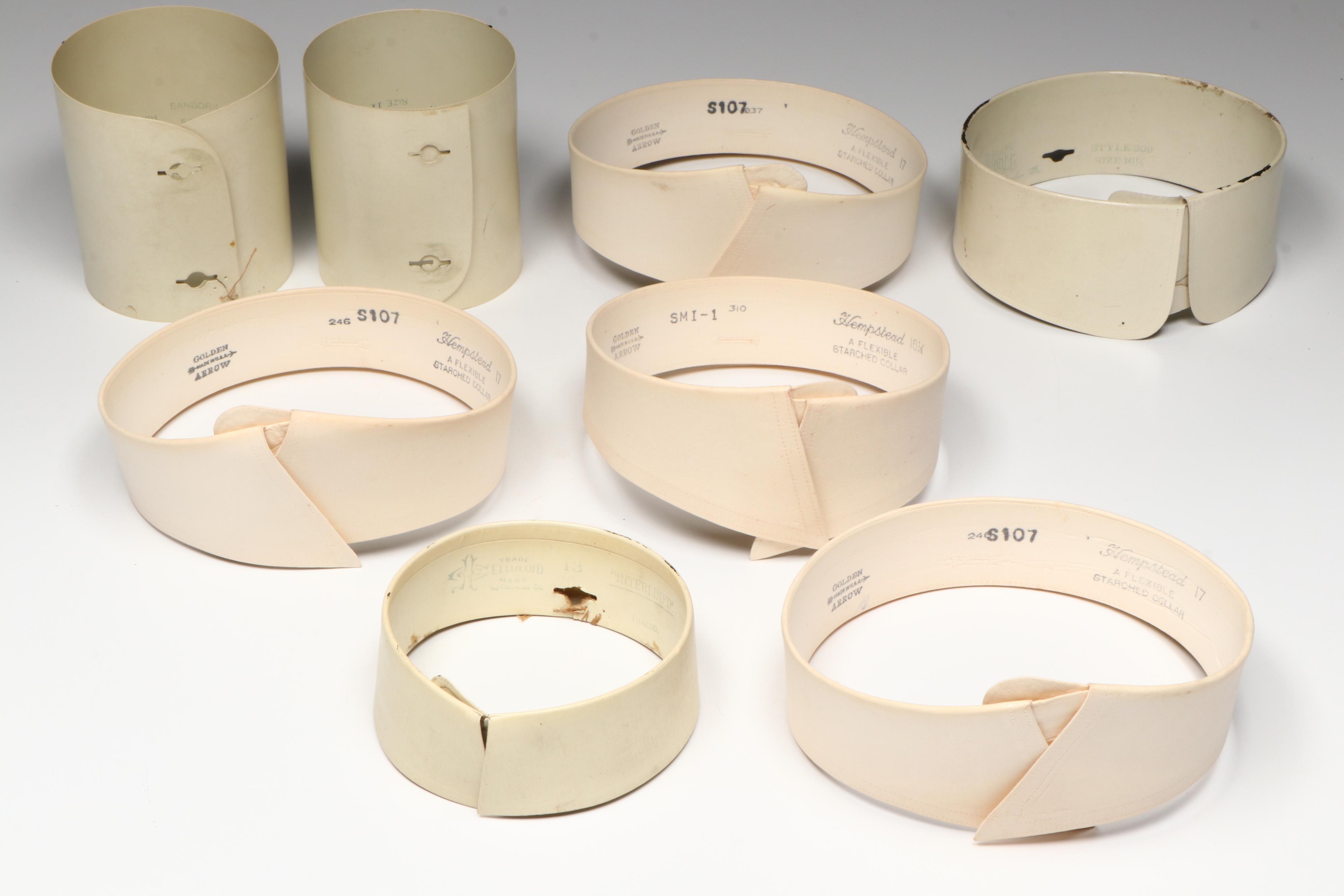 Embossed Pink Collar Box with an Assortment of Starched Collars