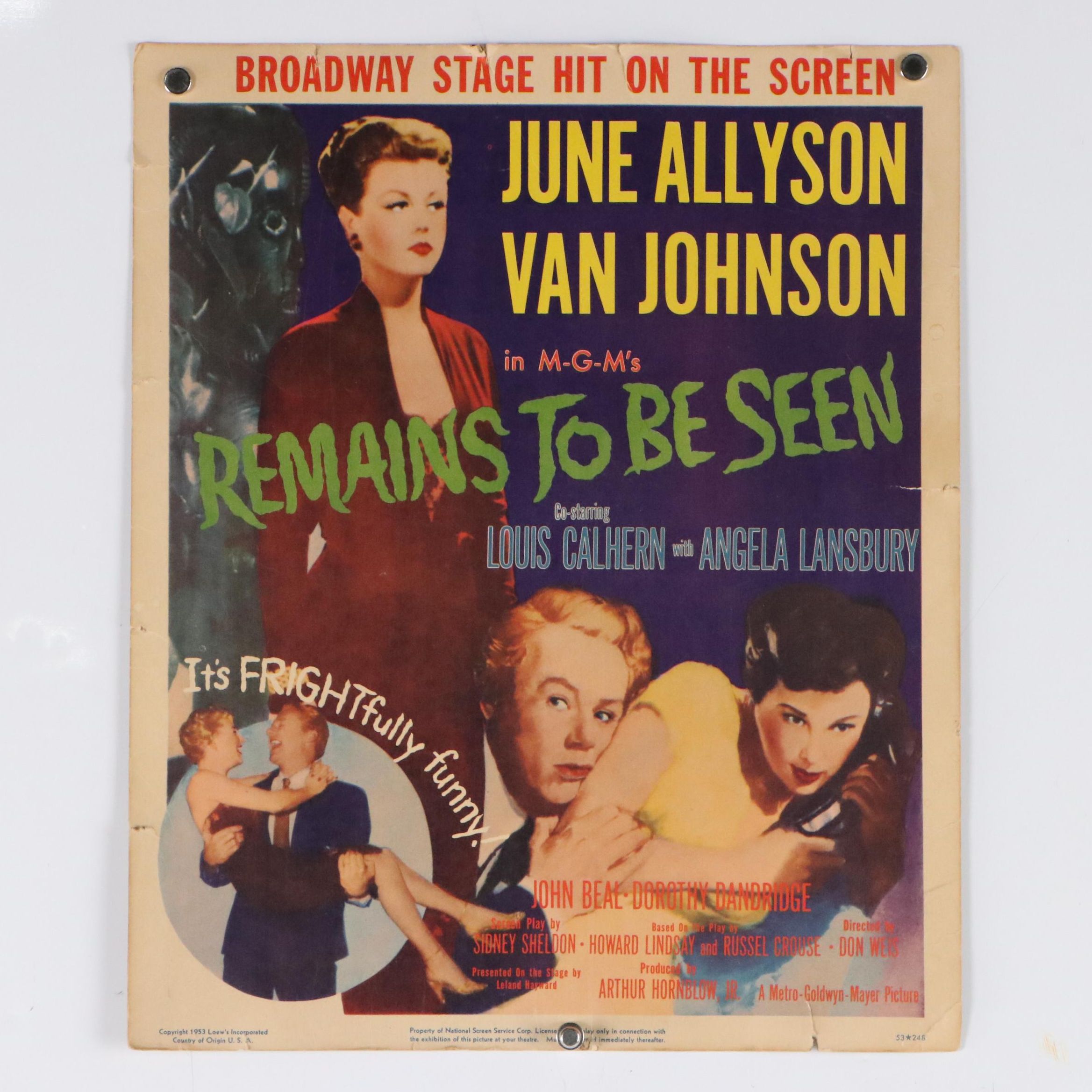 "Remains To Be Seen" Offset Lithograph Movie Poster, 1953