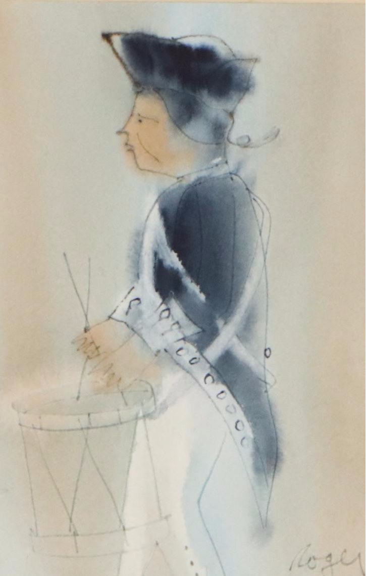 Roger Haas Watercolor Painting of Civil War Military Drummer, 20th Century