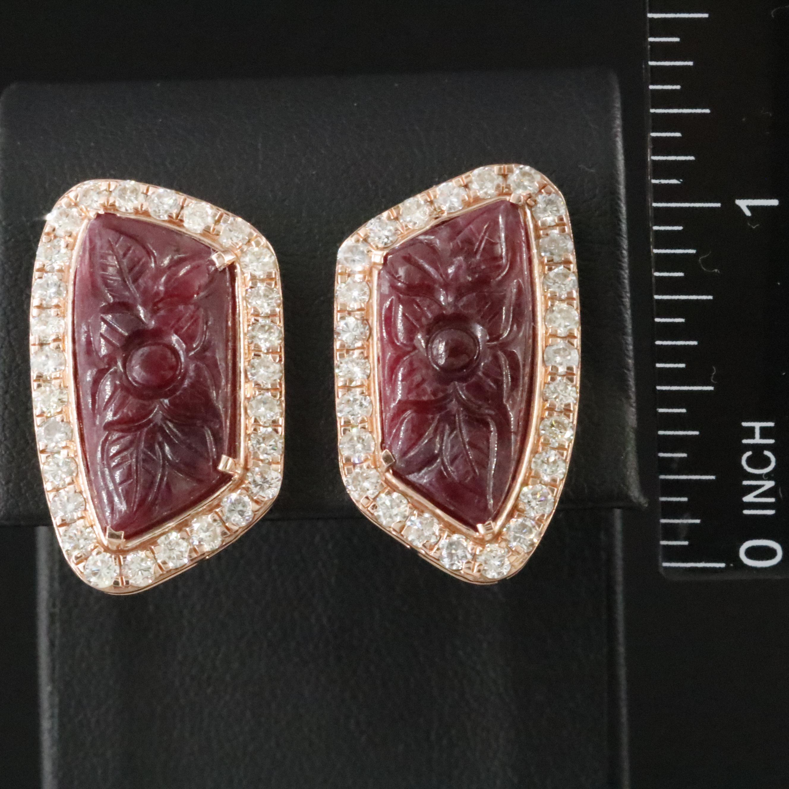 14K Rose Gold 12.83 CTW Ruby and 2.45 CTW Diamond Earrings