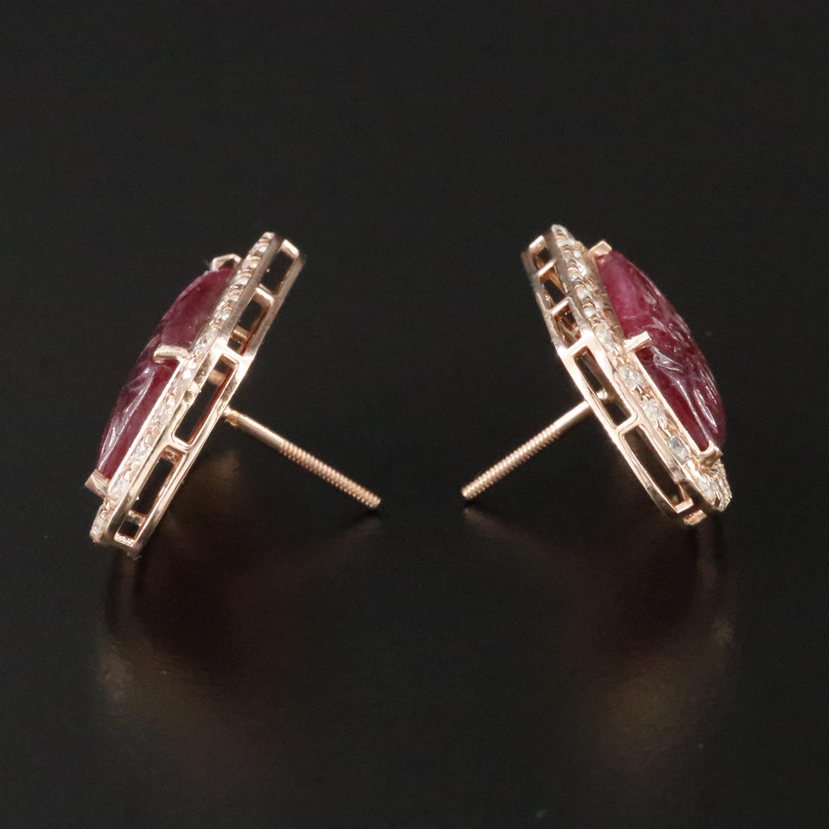 14K Rose Gold 12.83 CTW Ruby and 2.45 CTW Diamond Earrings
