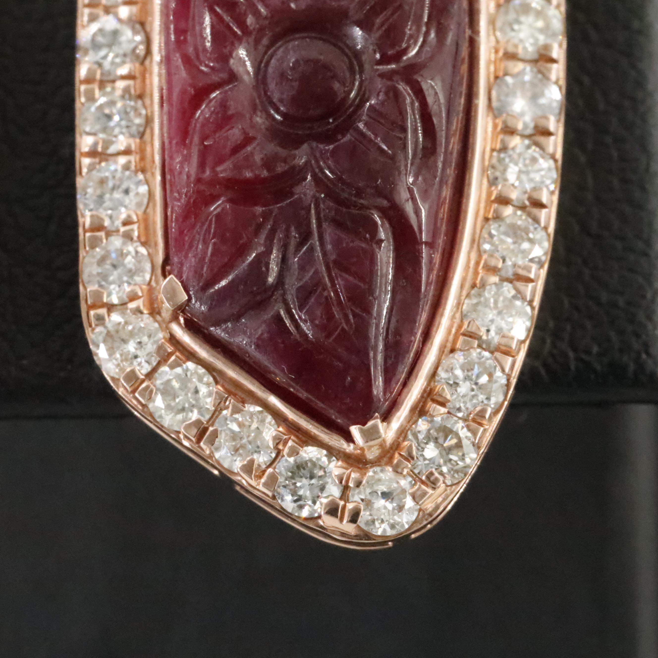 14K Rose Gold 12.83 CTW Ruby and 2.45 CTW Diamond Earrings