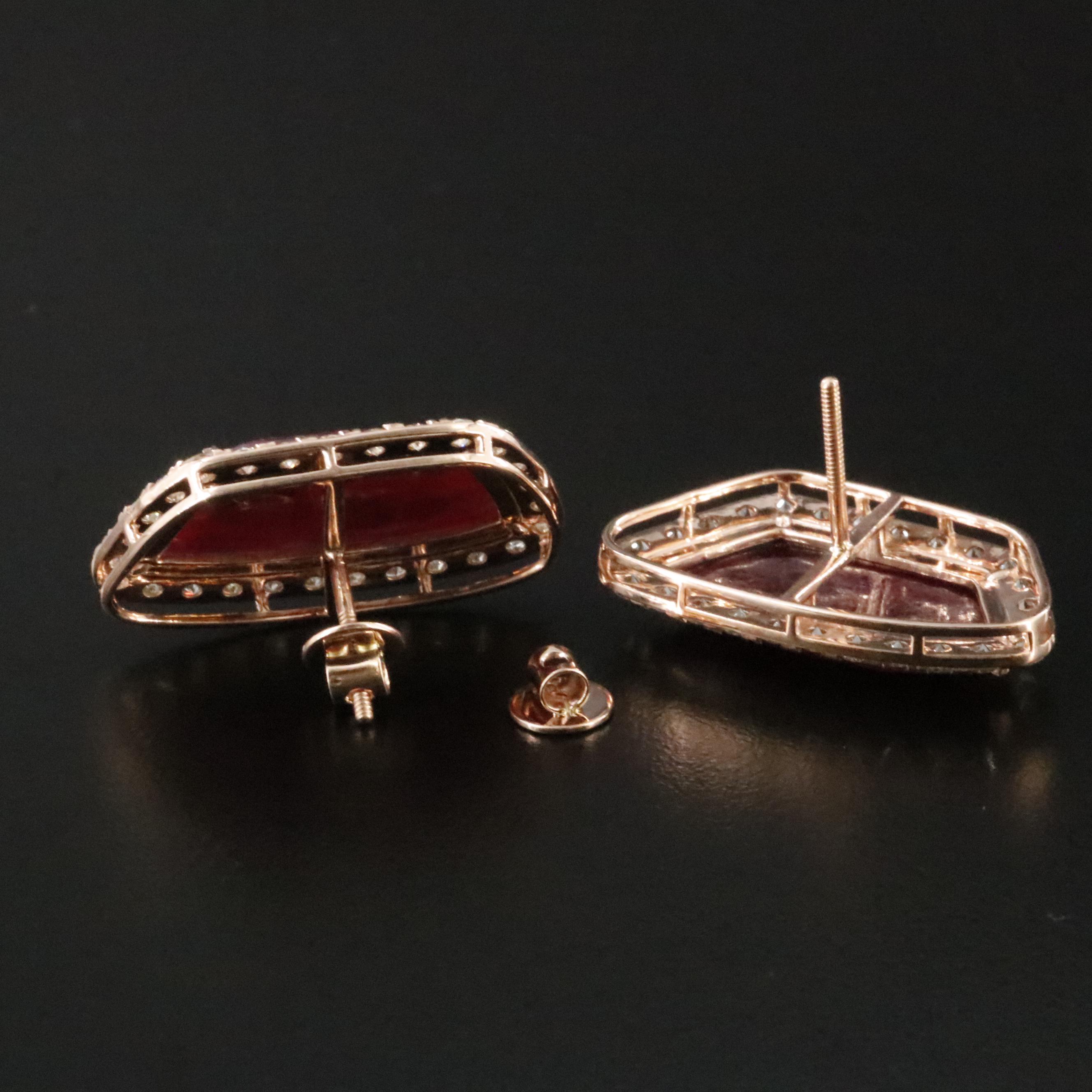14K Rose Gold 12.83 CTW Ruby and 2.45 CTW Diamond Earrings