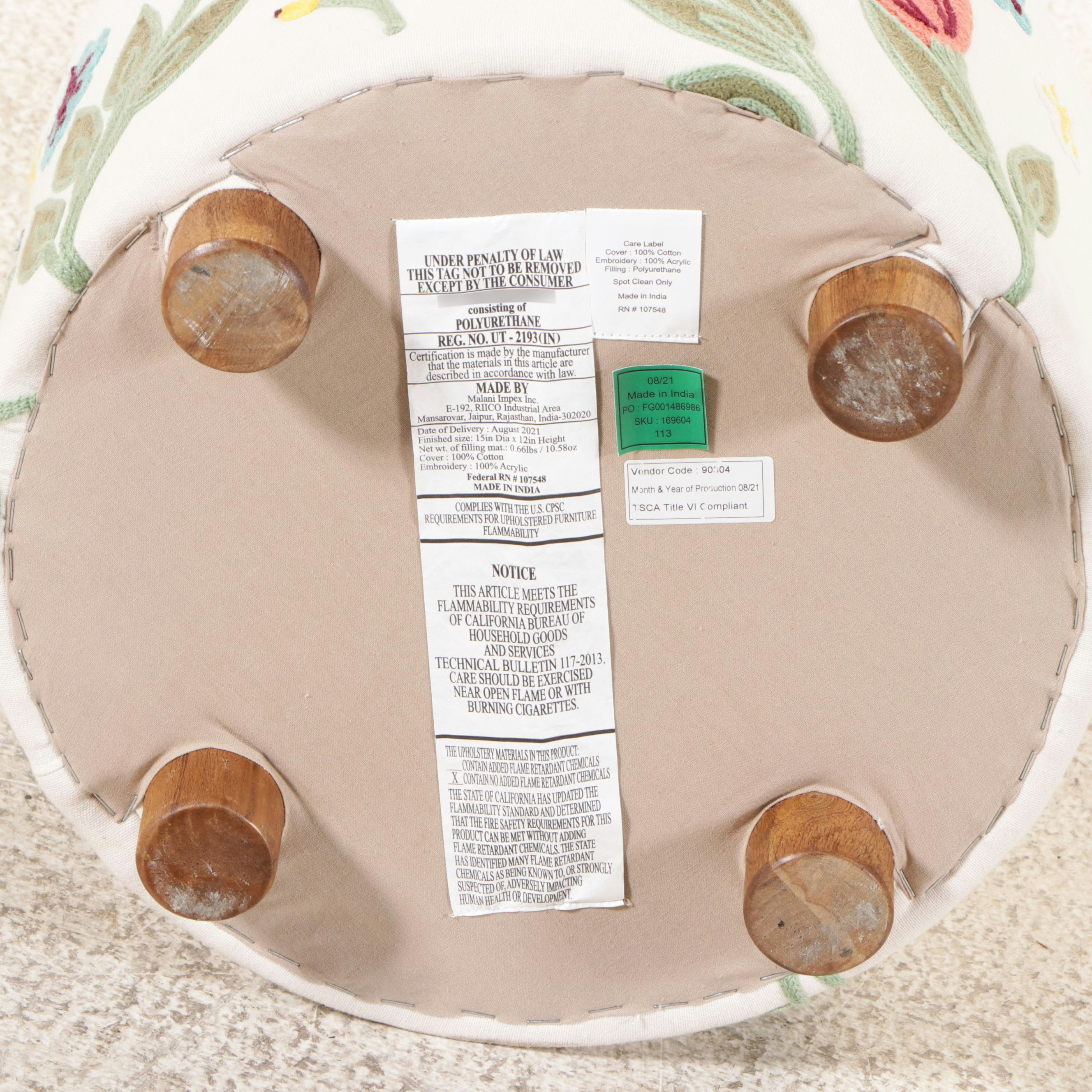 Robert Michael Lounge Chair with Crewel Work Footstool and Accent Pillow