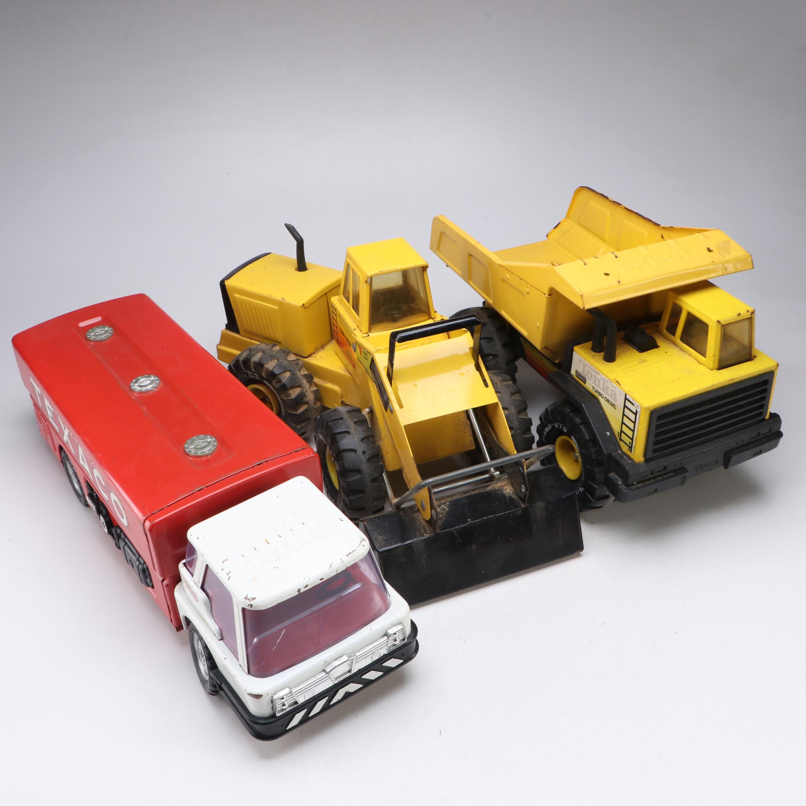 Tonka Turbo-Diesel Front Loaders and Dump Truck with Texaco Fuel Truck