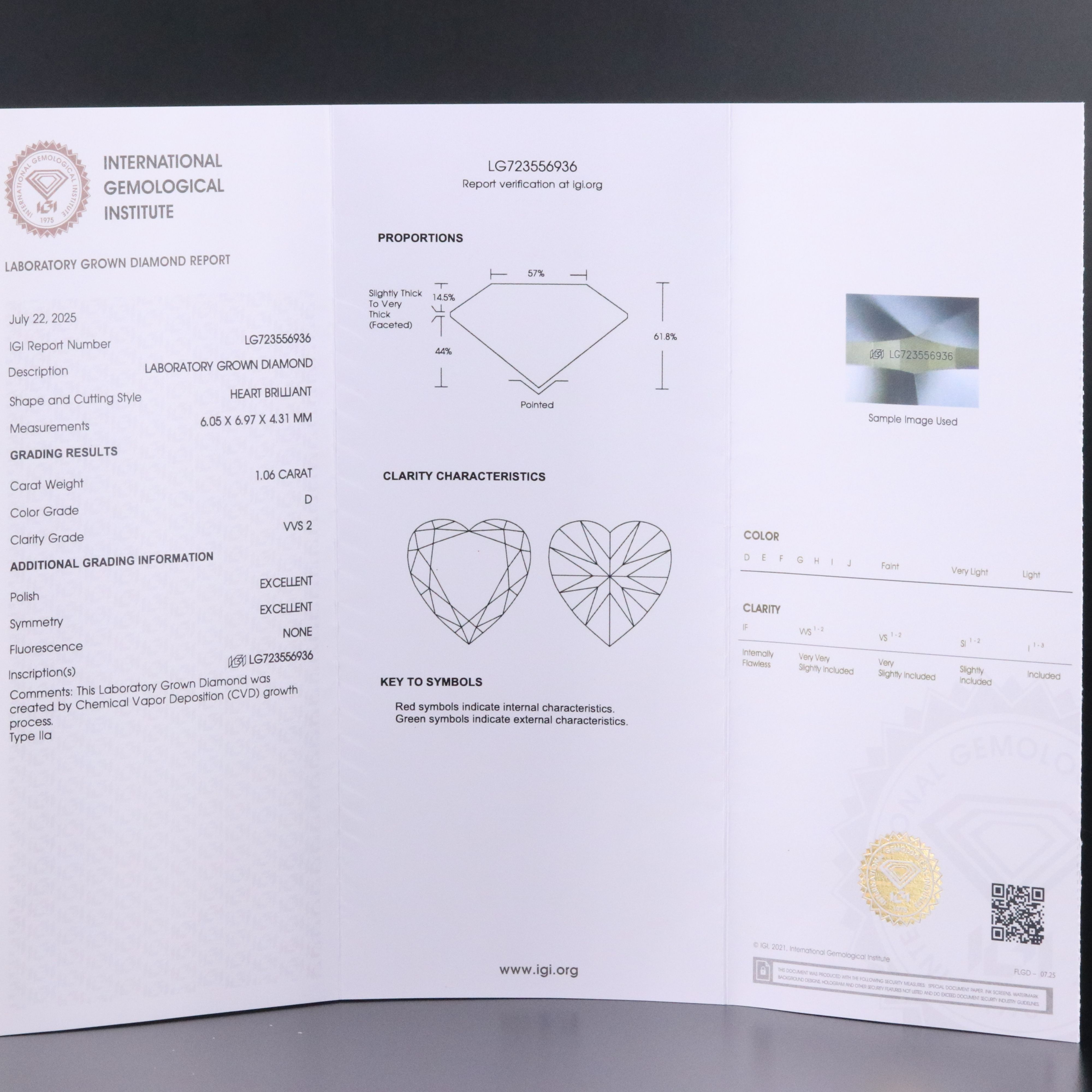 Loose 1.06 CT Lab Grown Diamond with IGI Report