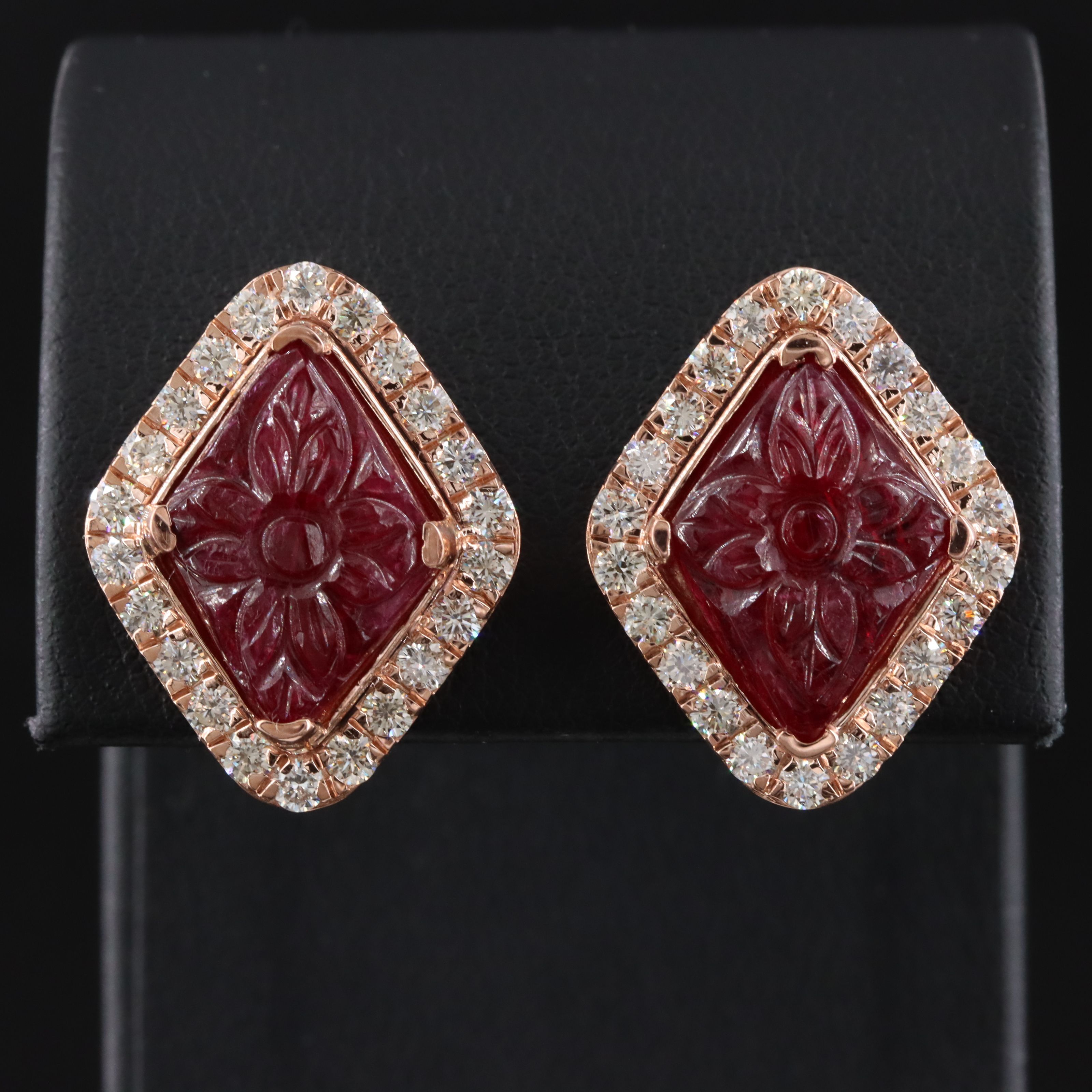 14K Rose Gold 7.37 CTW Ruby and 1.66 CTW Diamond Earrings
