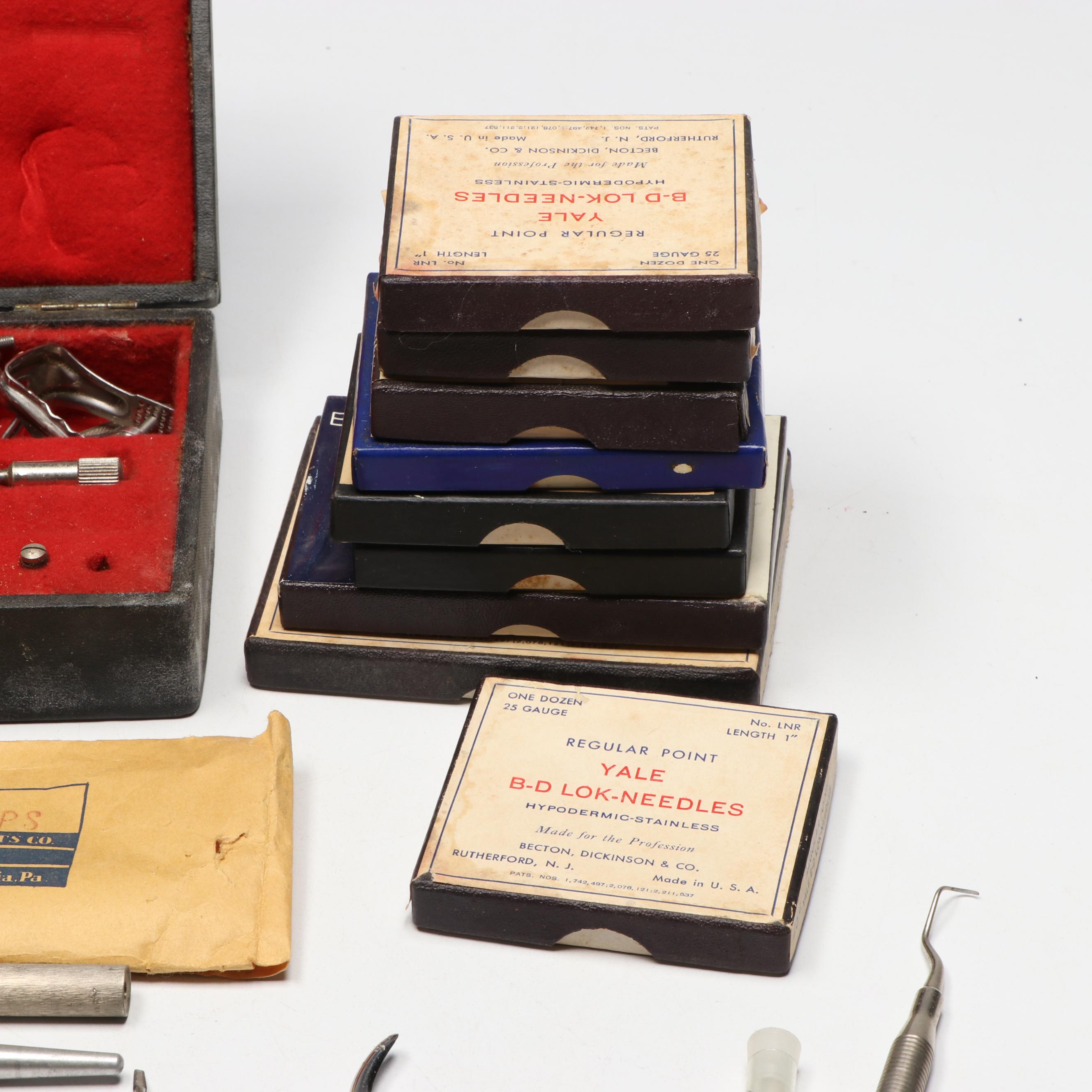 Celluloid and Wood Handle Chisels with Other Vintage Dental Instruments