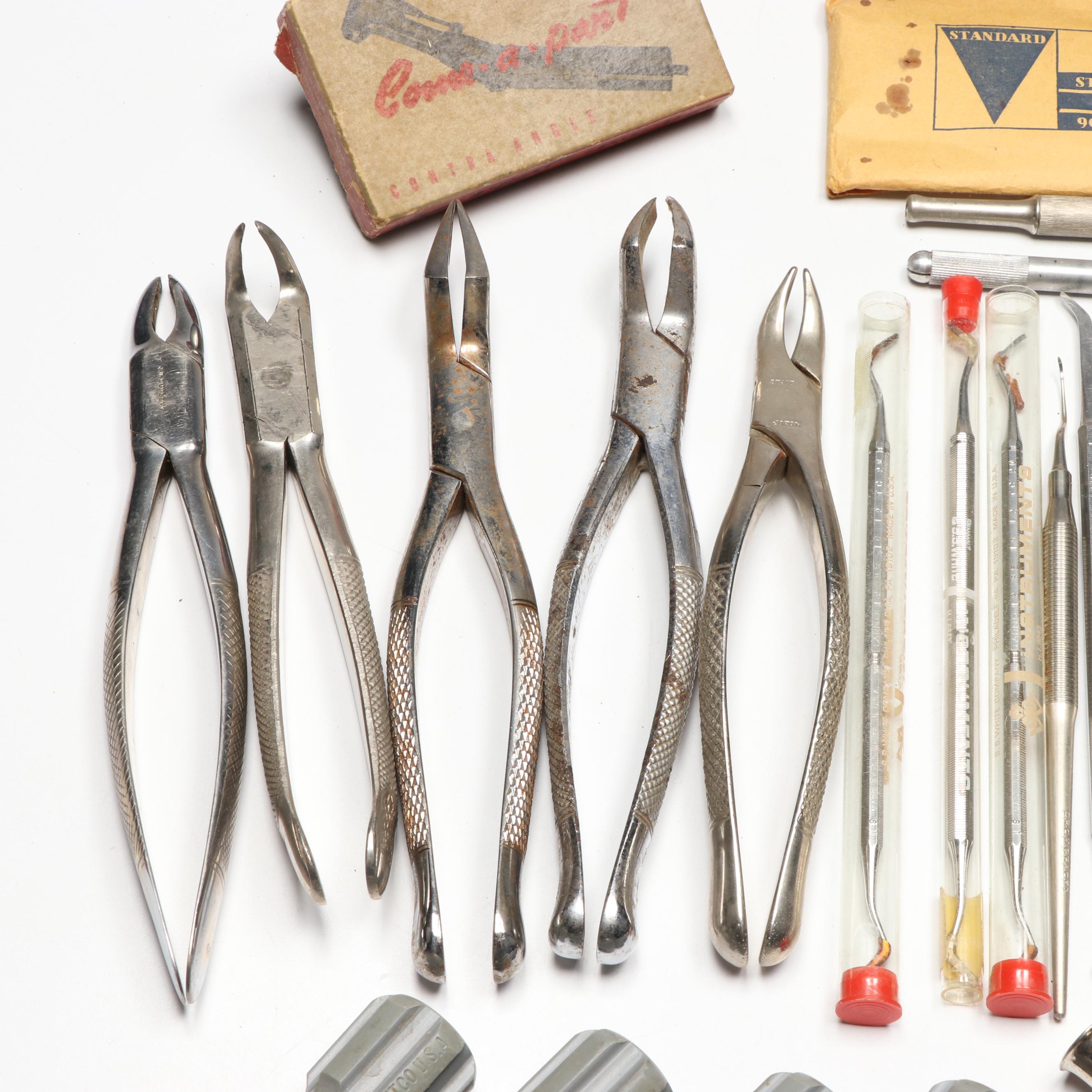 Celluloid and Wood Handle Chisels with Other Vintage Dental Instruments