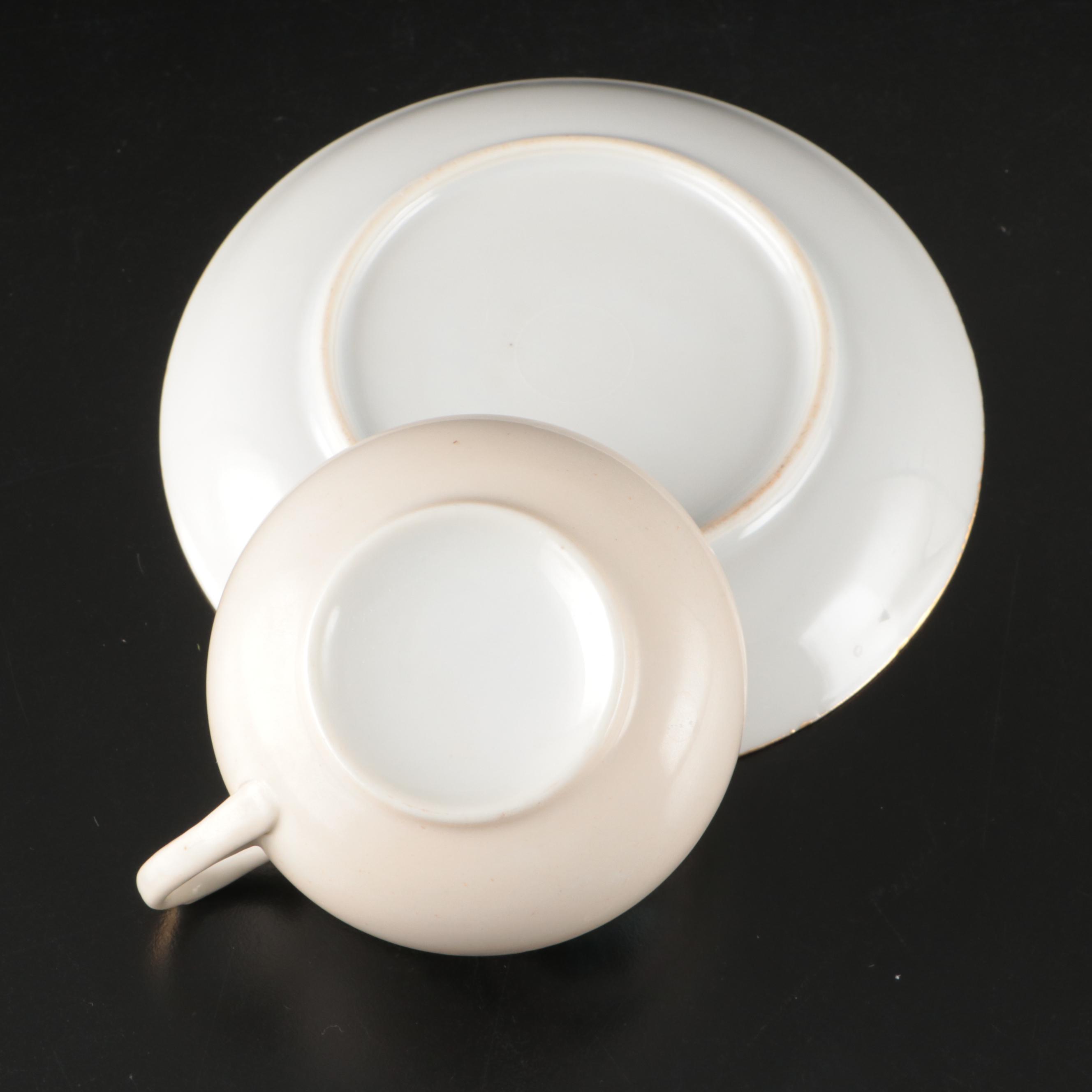 Japanese Export Blue Floral Porcelain Saucers and Teacups