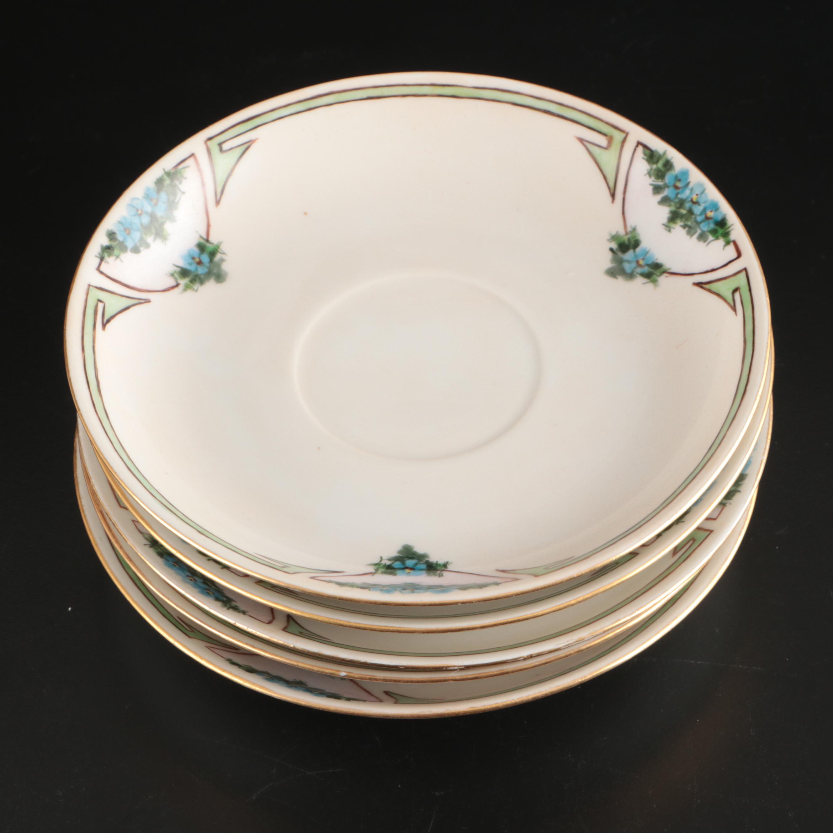 Japanese Export Blue Floral Porcelain Saucers and Teacups