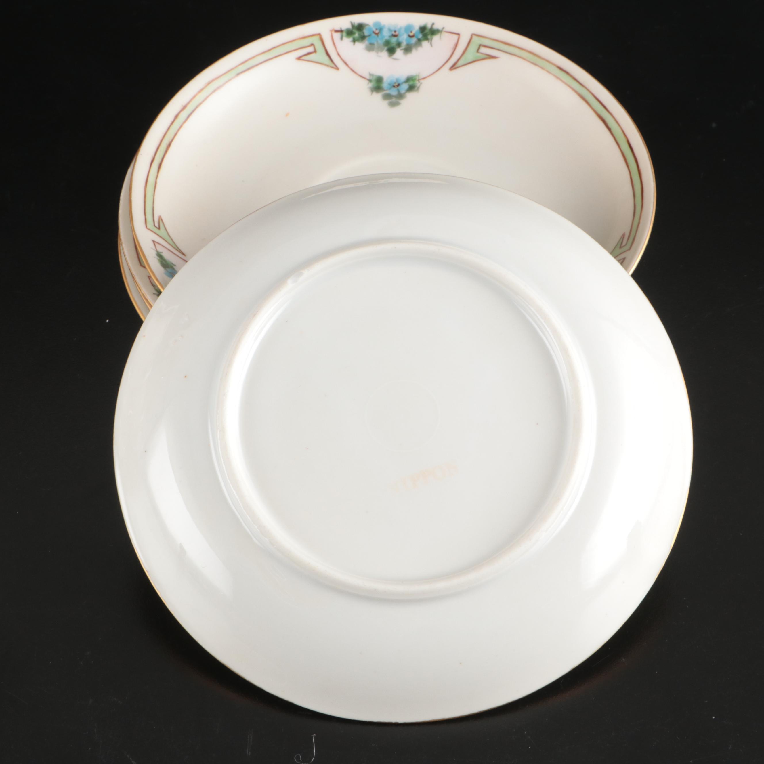 Japanese Export Blue Floral Porcelain Saucers and Teacups