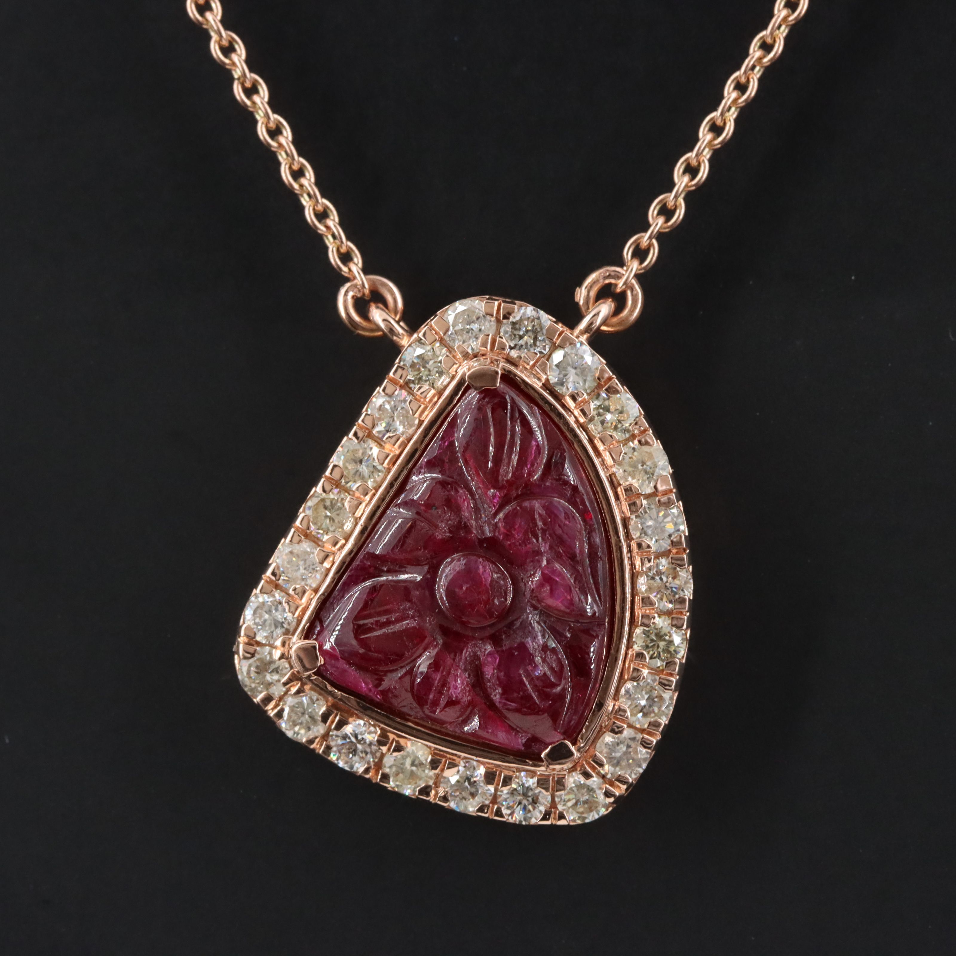 14K Rose Gold 3.14 CT Ruby and Diamond Necklace