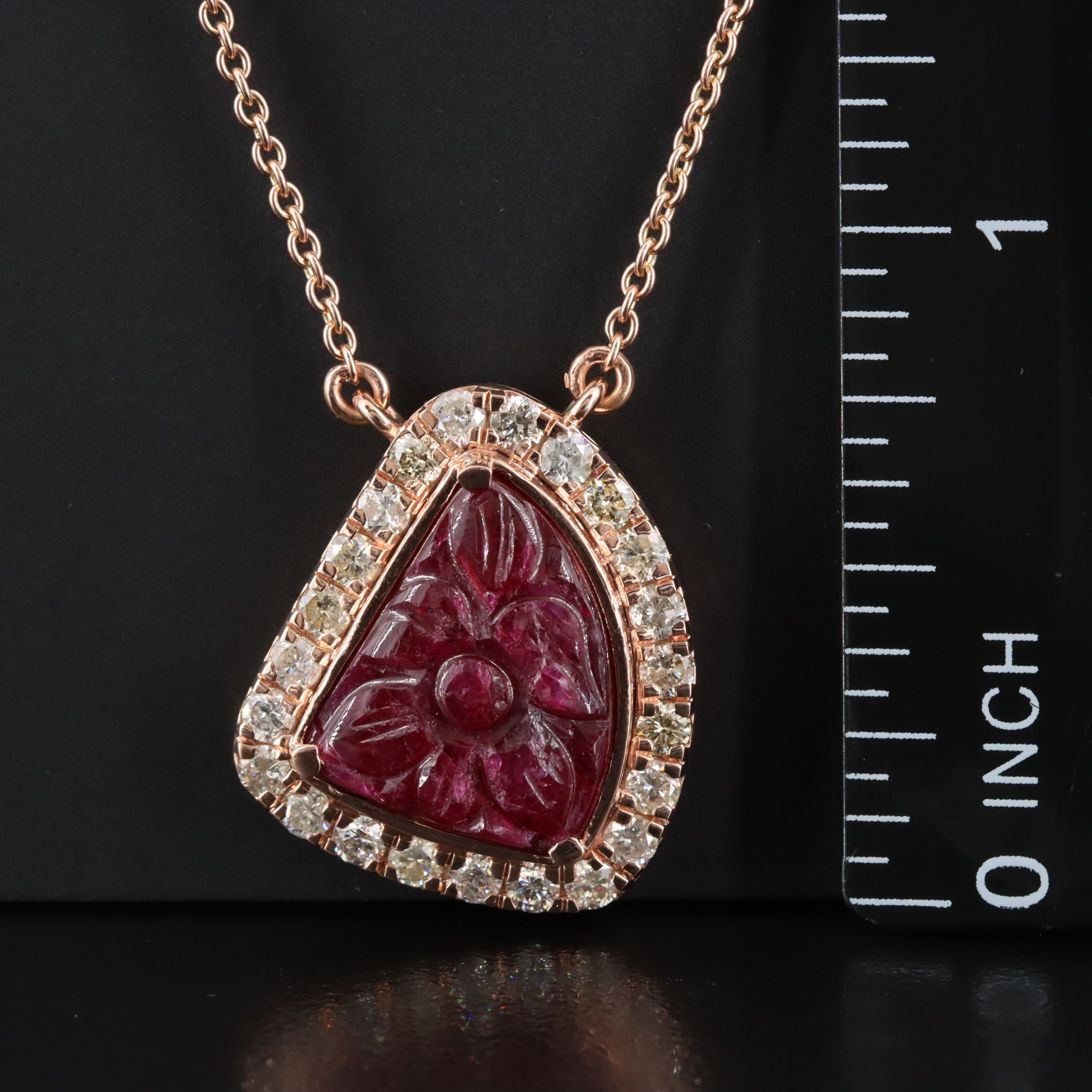 14K Rose Gold 3.14 CT Ruby and Diamond Necklace