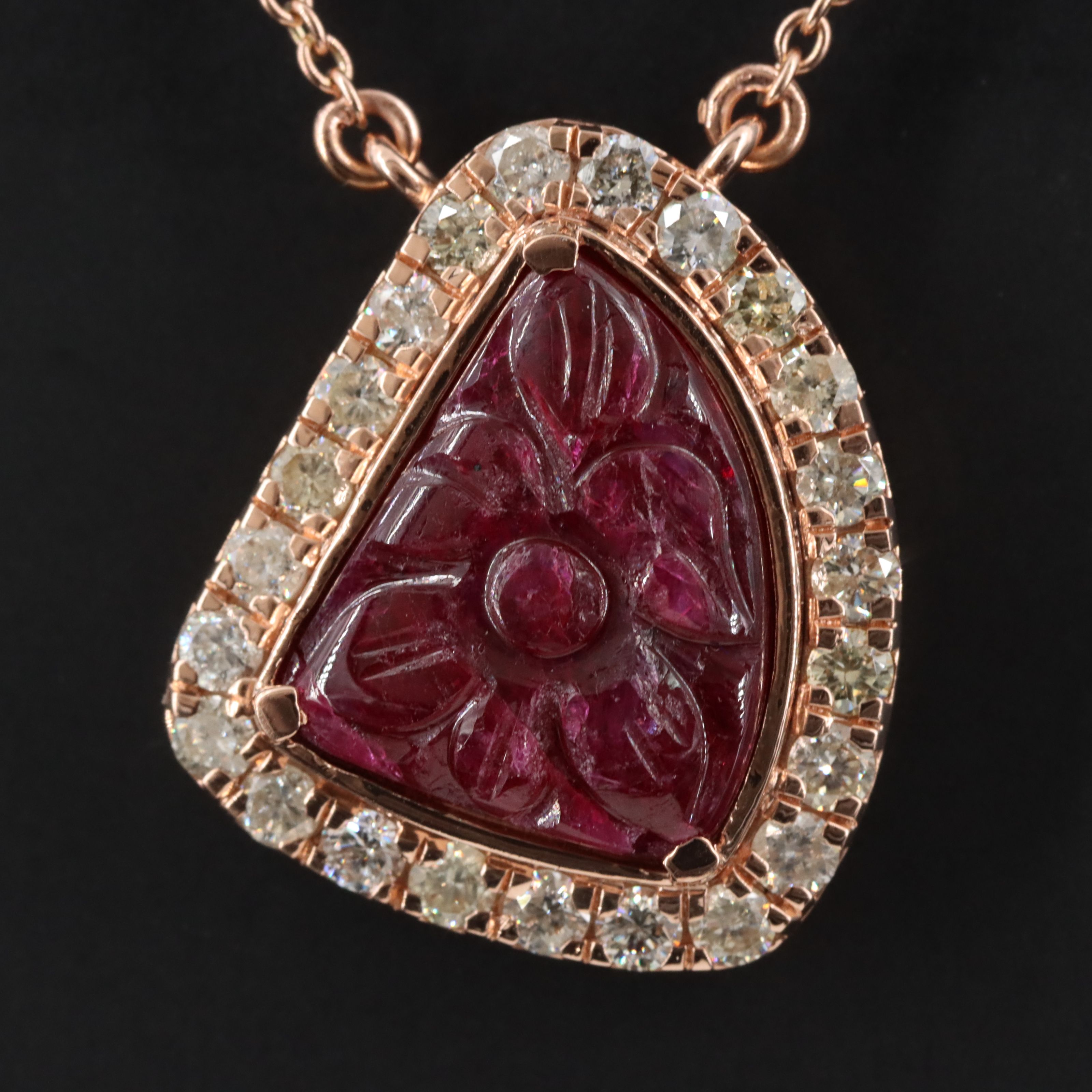 14K Rose Gold 3.14 CT Ruby and Diamond Necklace