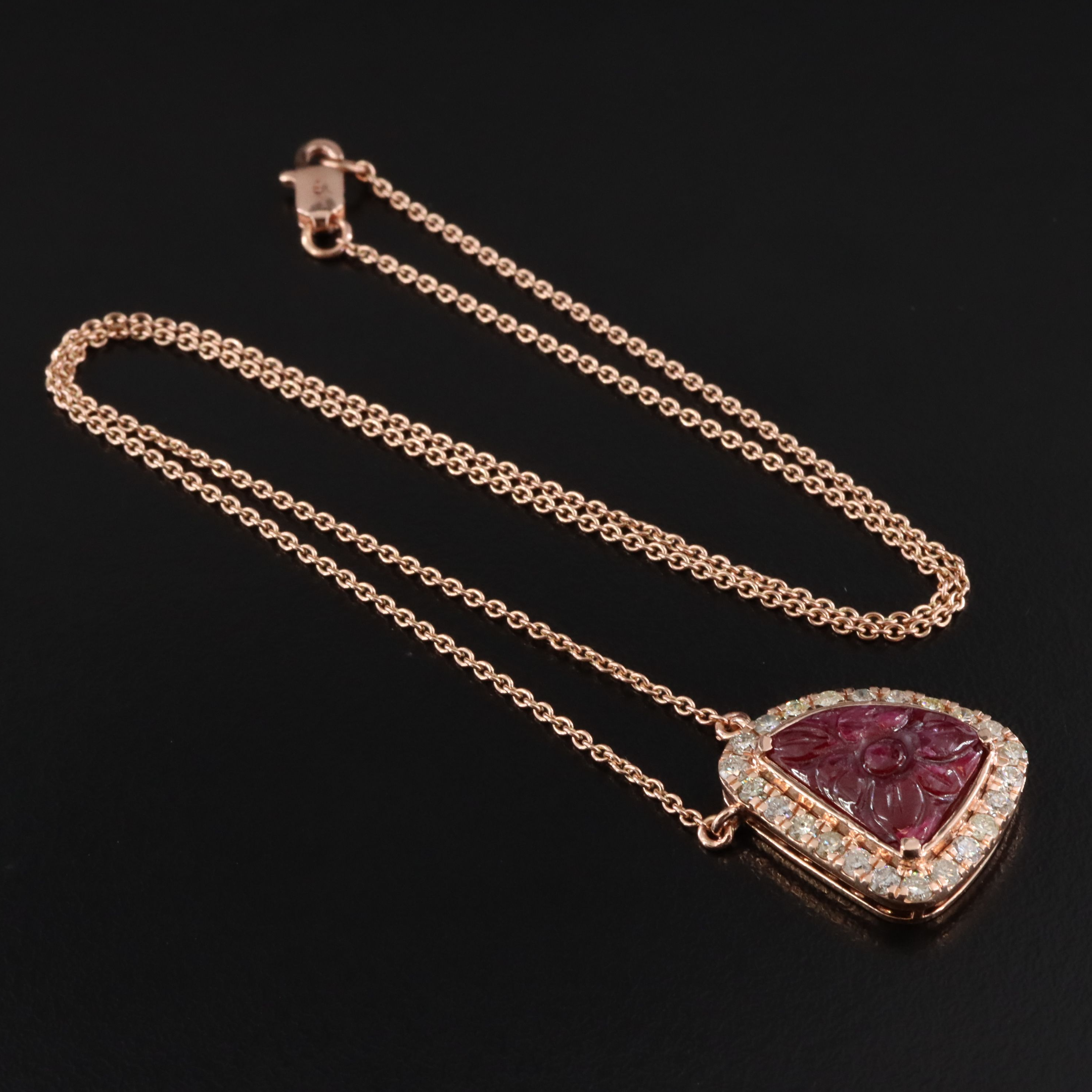14K Rose Gold 3.14 CT Ruby and Diamond Necklace