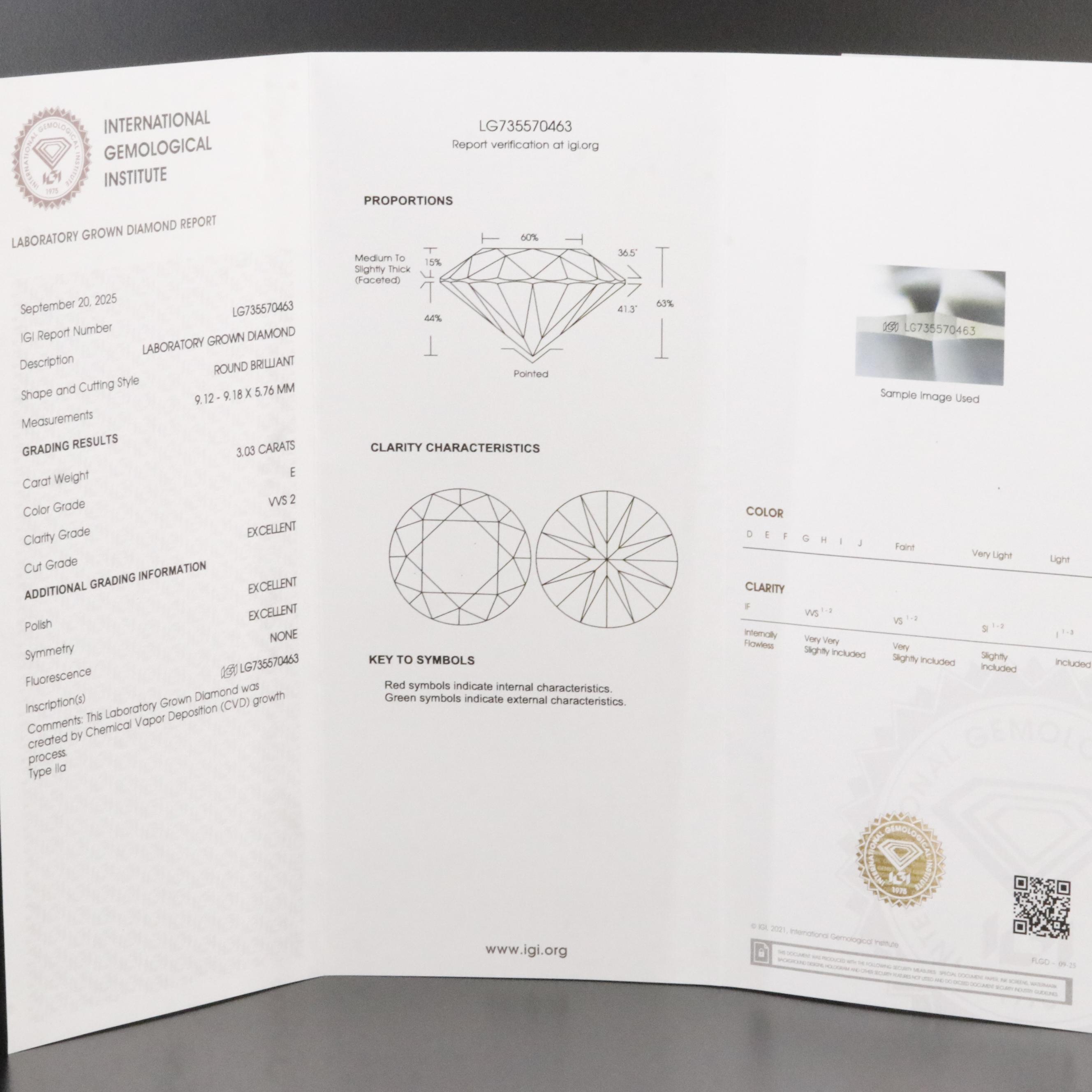 Loose 3.03 CT Lab Grown Diamond with IGI Report
