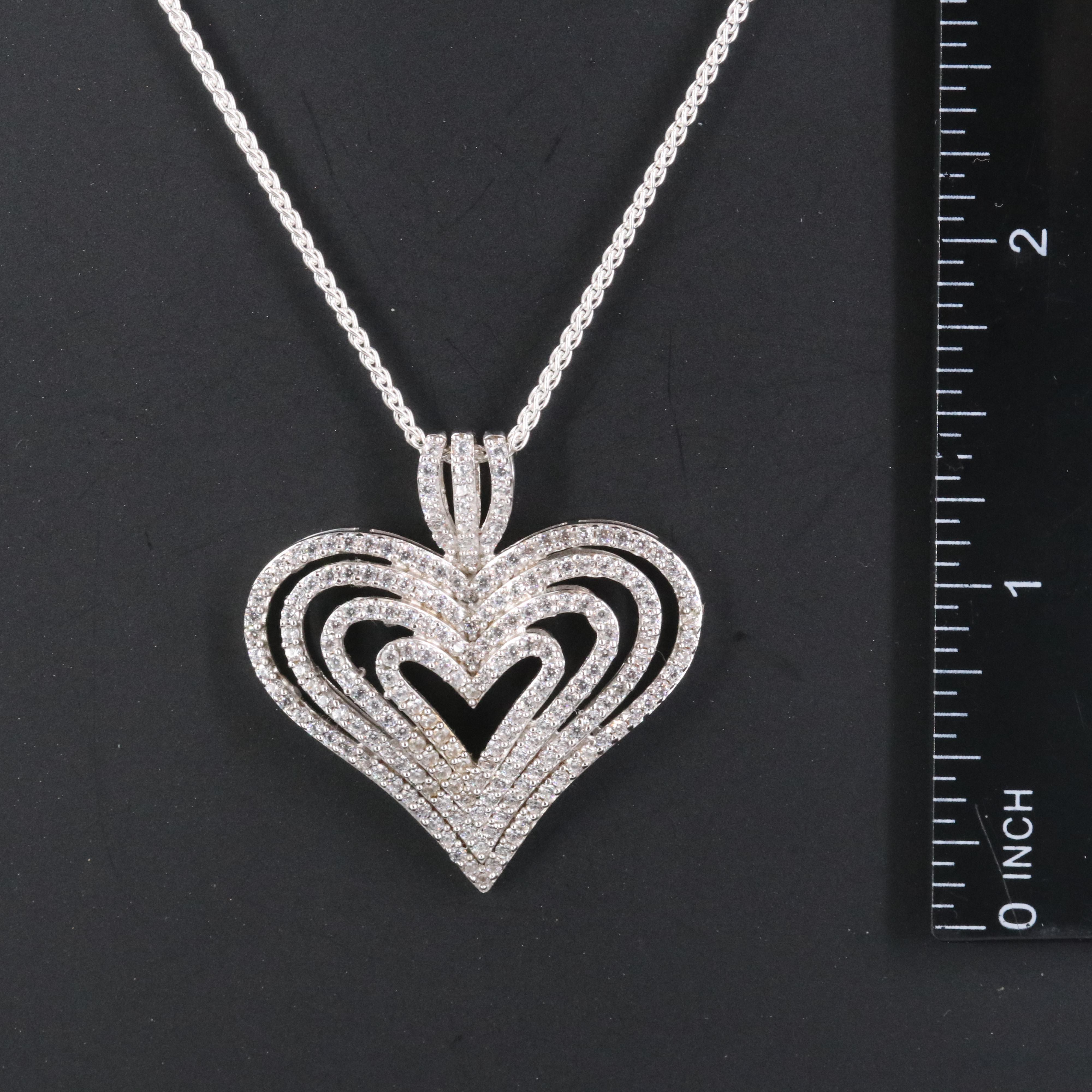 Sterling CZ Concentric Heart Pendant Necklace