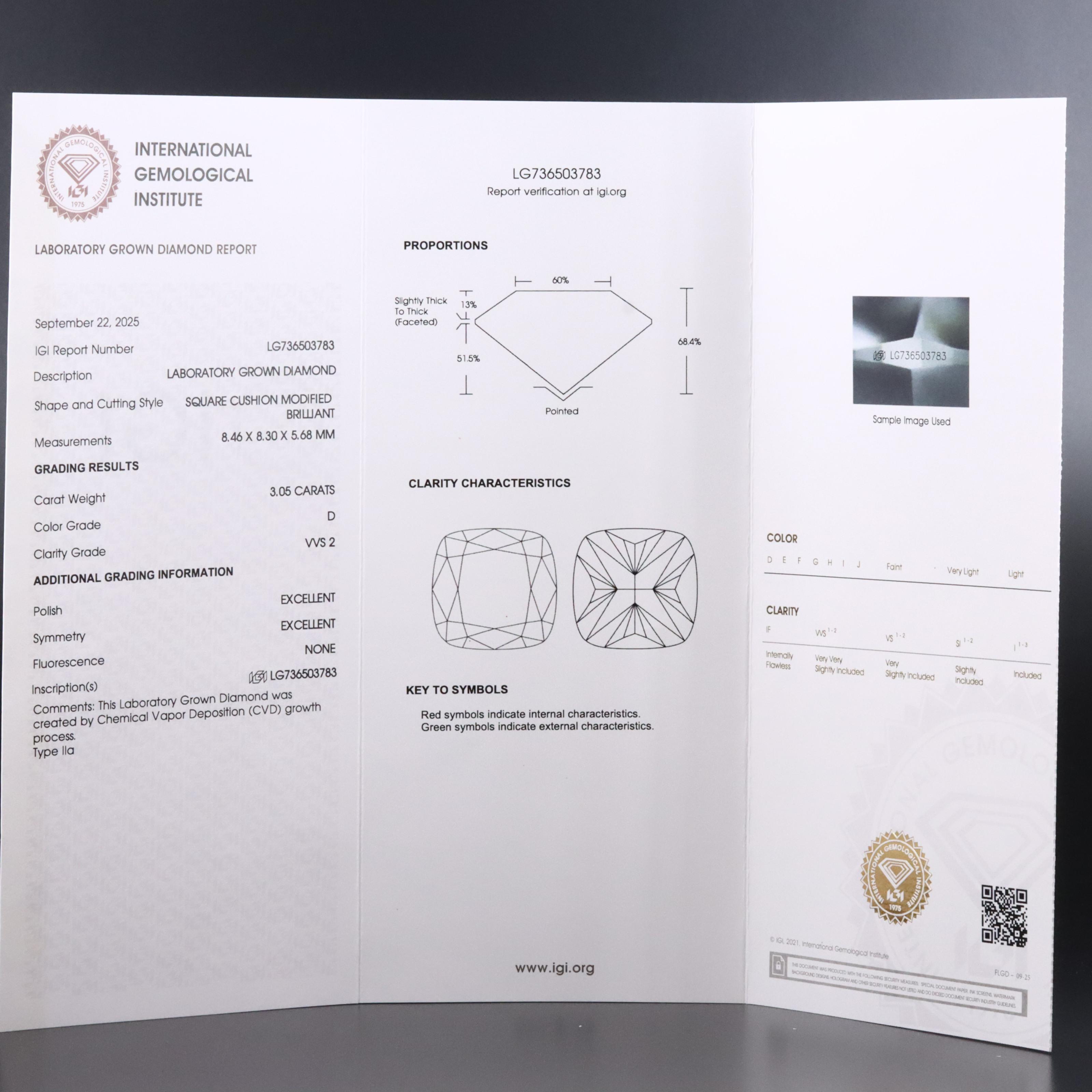 Loose 3.05 CT Lab Grown Diamond with IGI Report