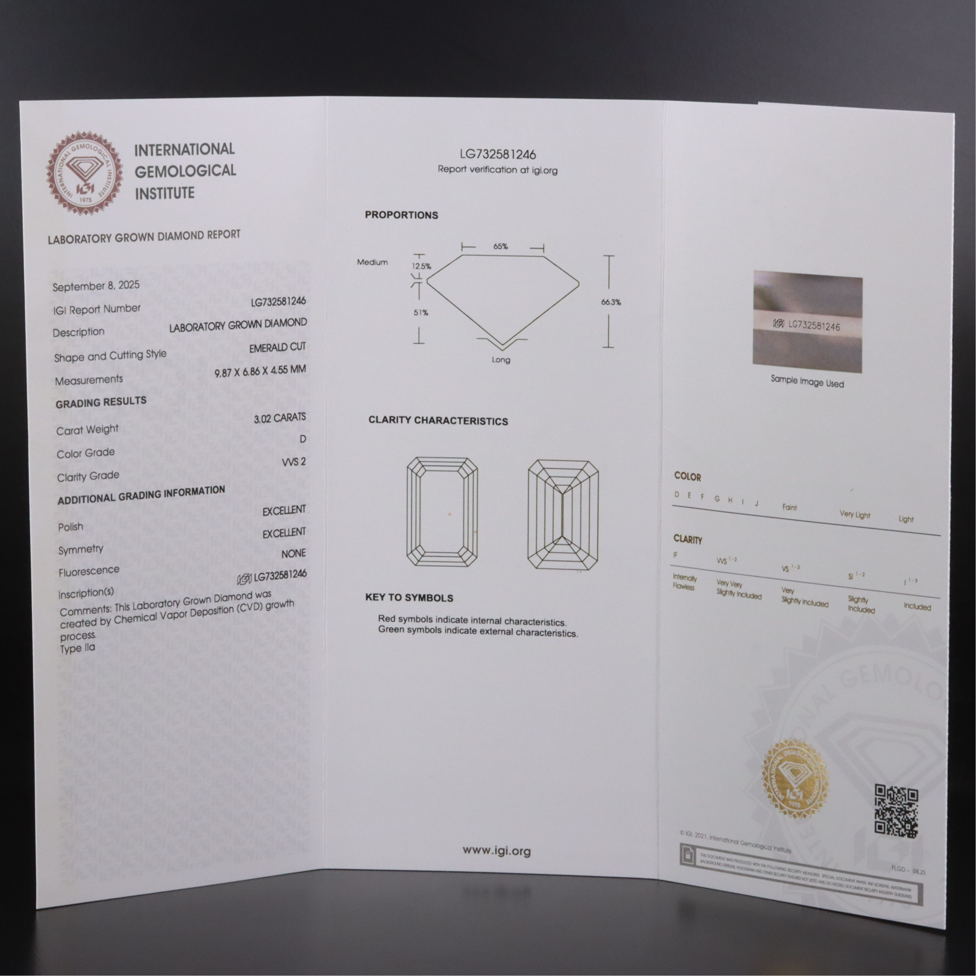 Loose 3.02 CT Lab Grown Diamond with IGI Report
