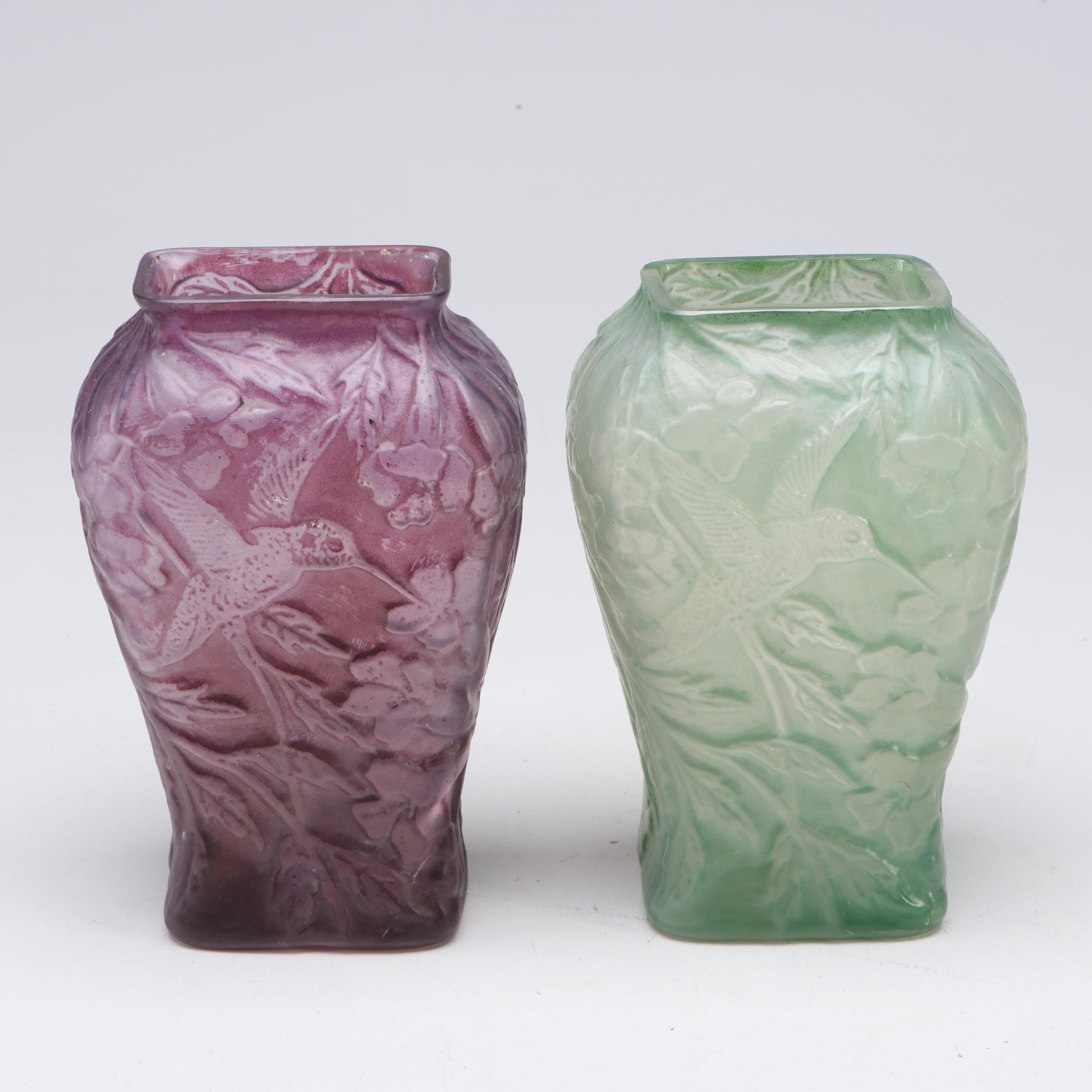 Consolidated Glass "Martele" Vases and Bowl, Jeannette Glass Centerpiece Bowl