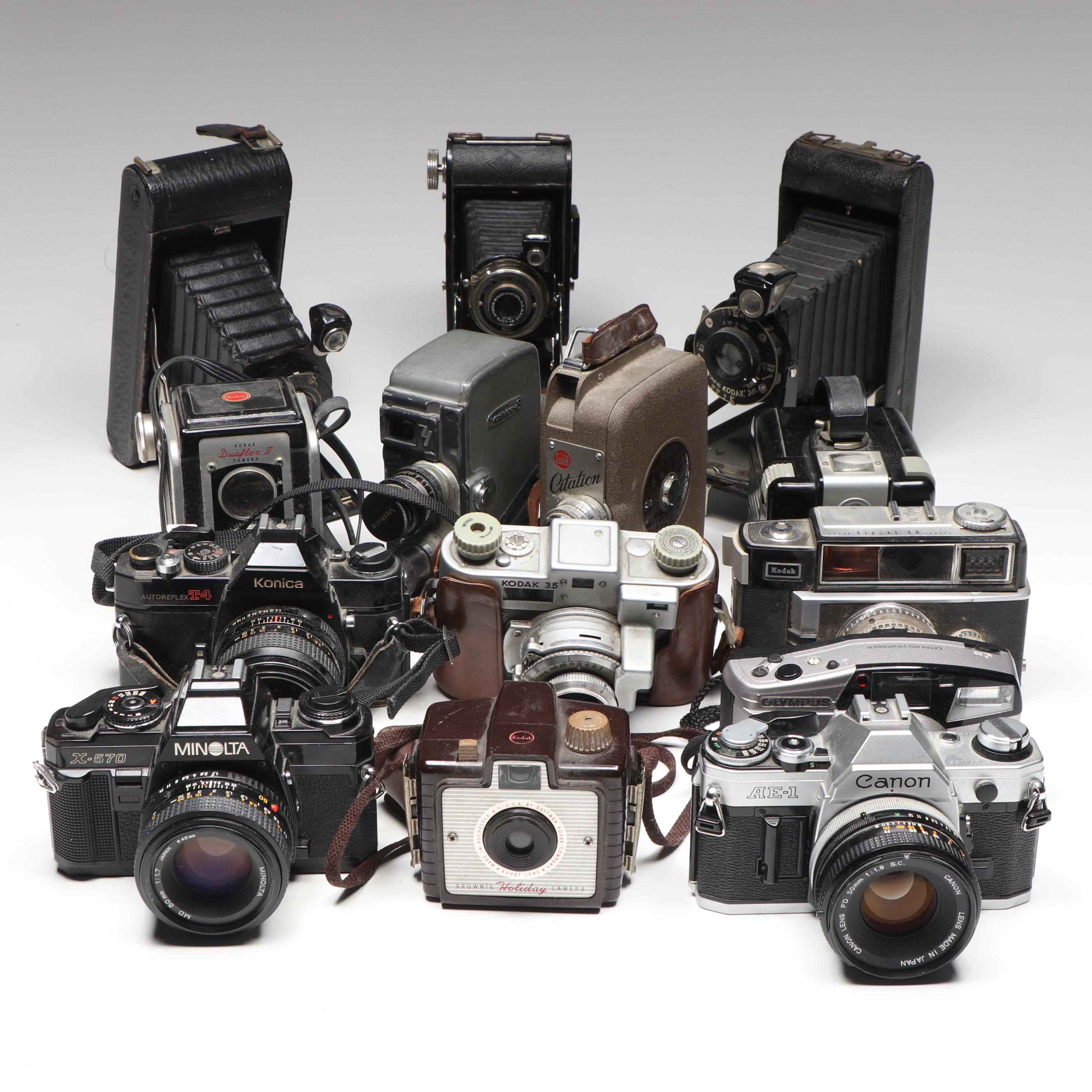 Kodak Pocket, Canon AE-1, Minolta X-570, and More SLR, Box, and Movie Cameras