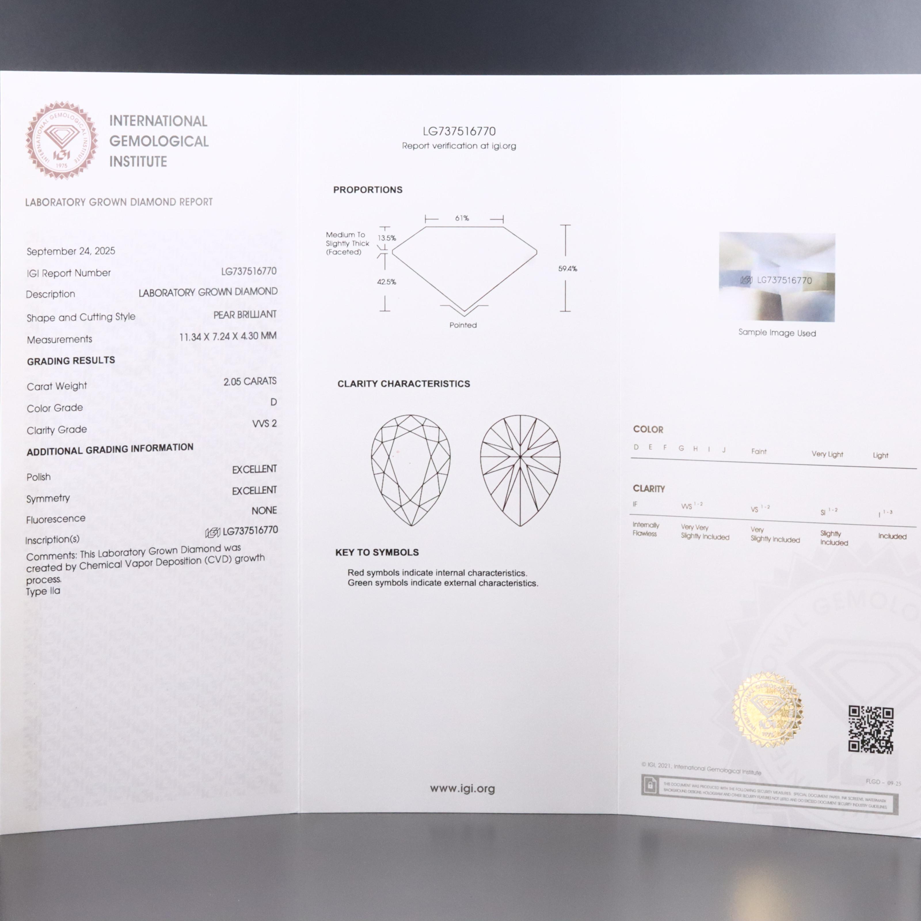 Loose 2.05 CT Lab Grown Diamond with IGI Report