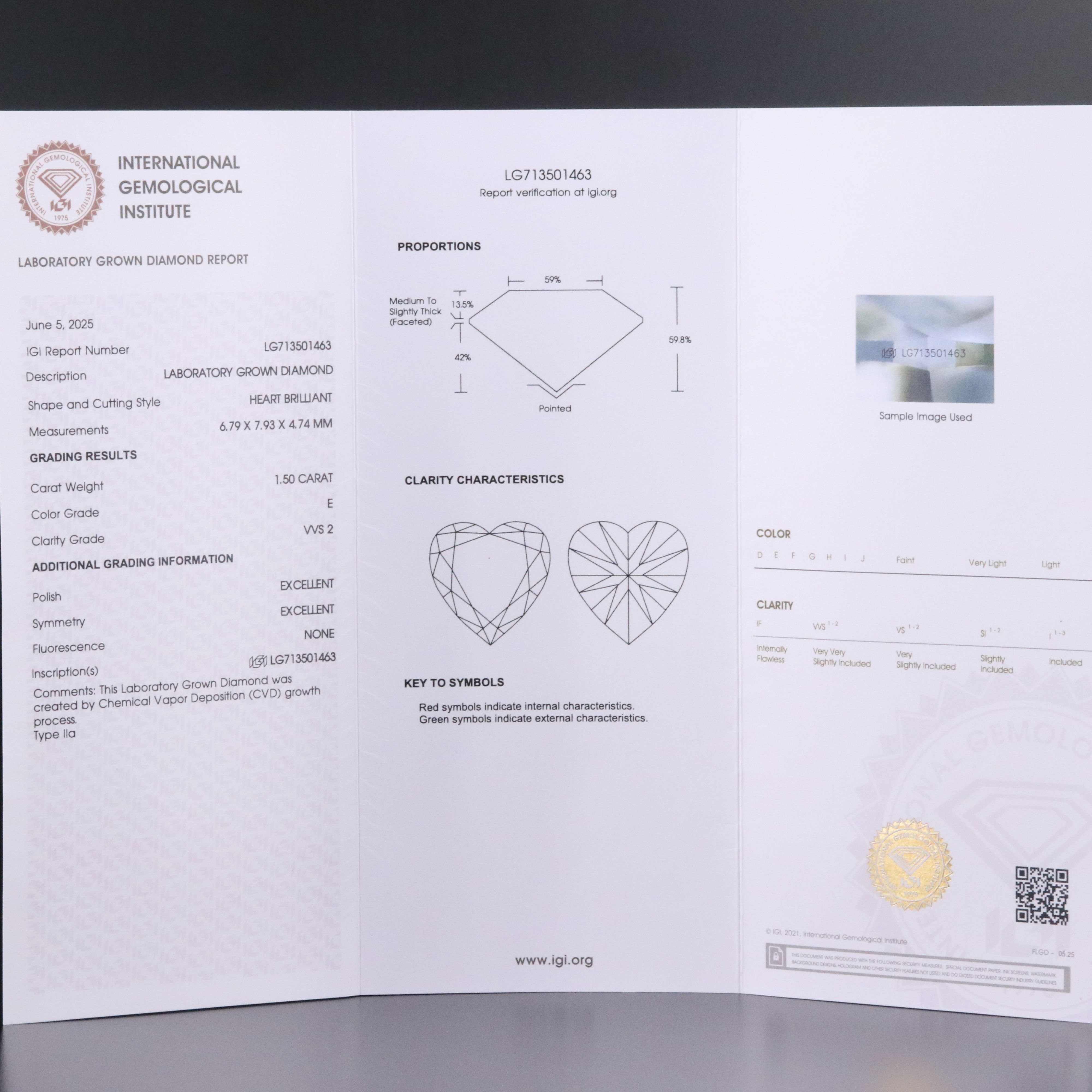 Loose 1.50 CT Lab Grown Diamond with IGI Report