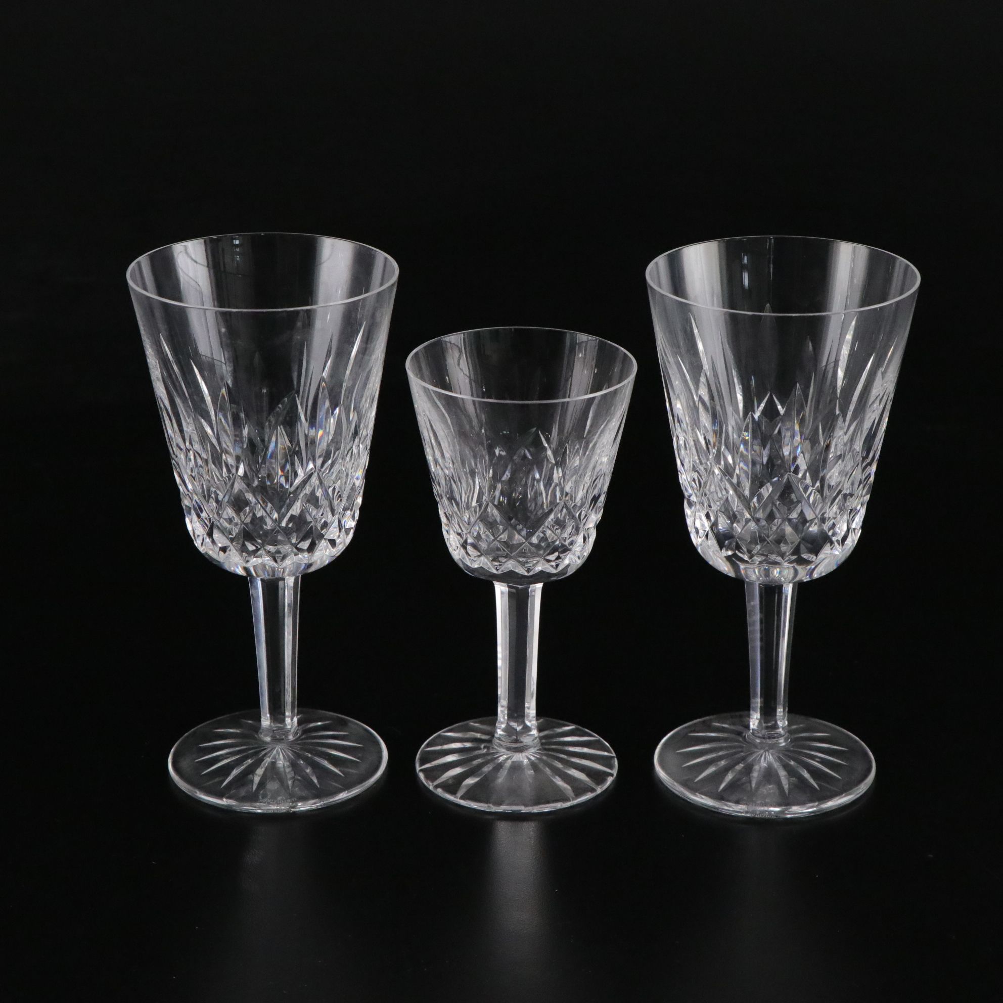 Waterford "Lismore" Crystal Offset Cake Server, Goblets, Claret, and Plates