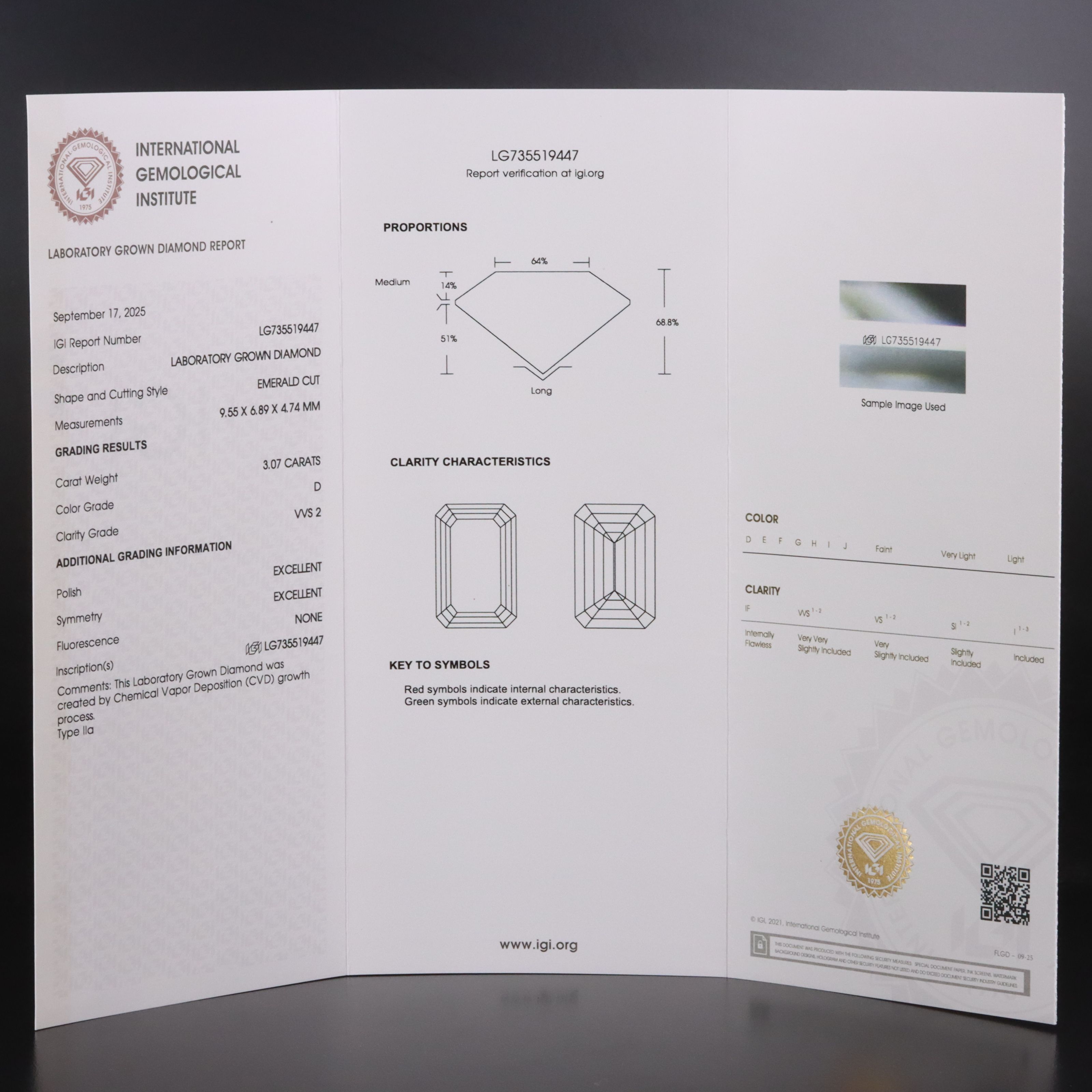 Loose 3.07 CT Lab Grown Diamond with IGI Report