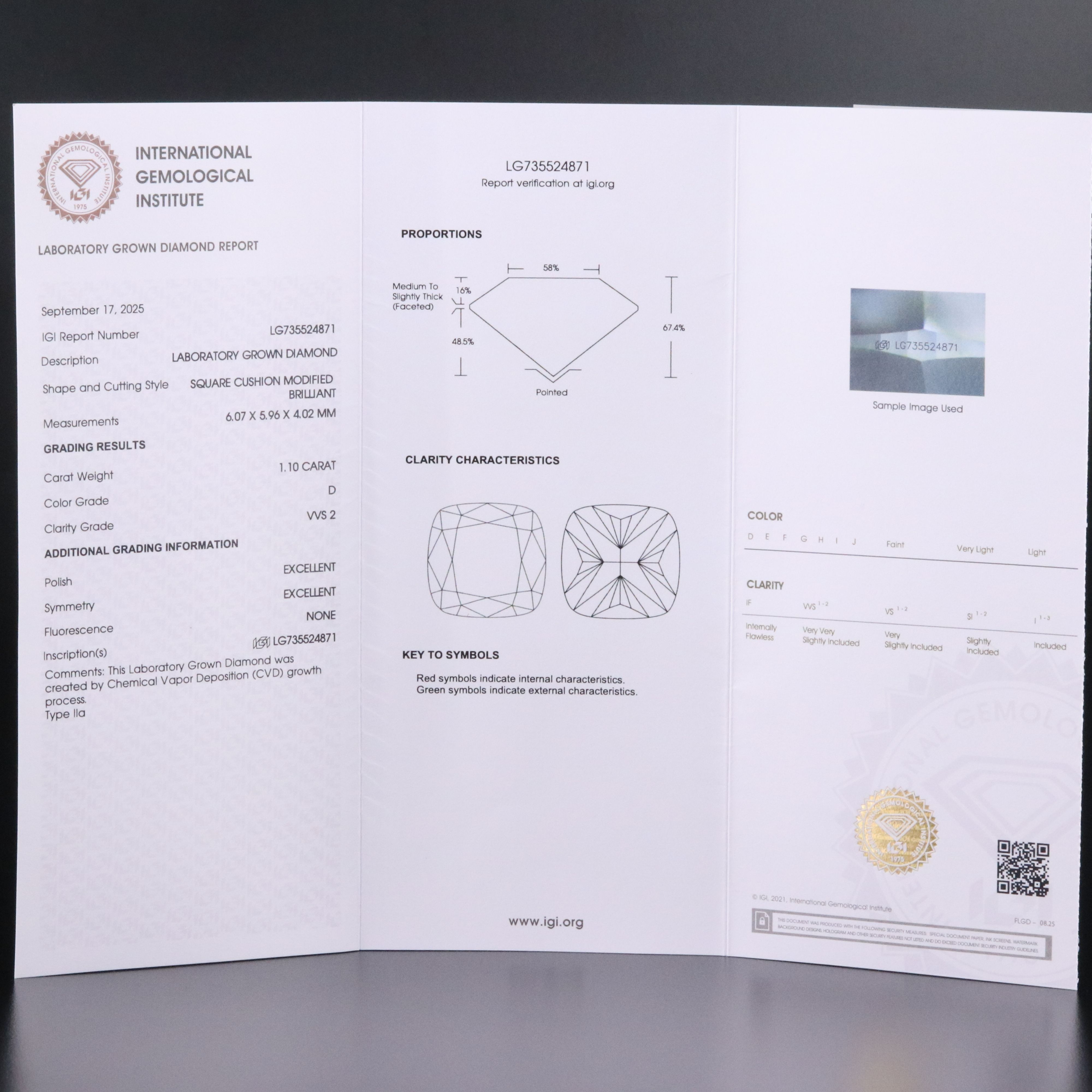 Loose 1.10 CT Lab Grown Diamond with IGI Report
