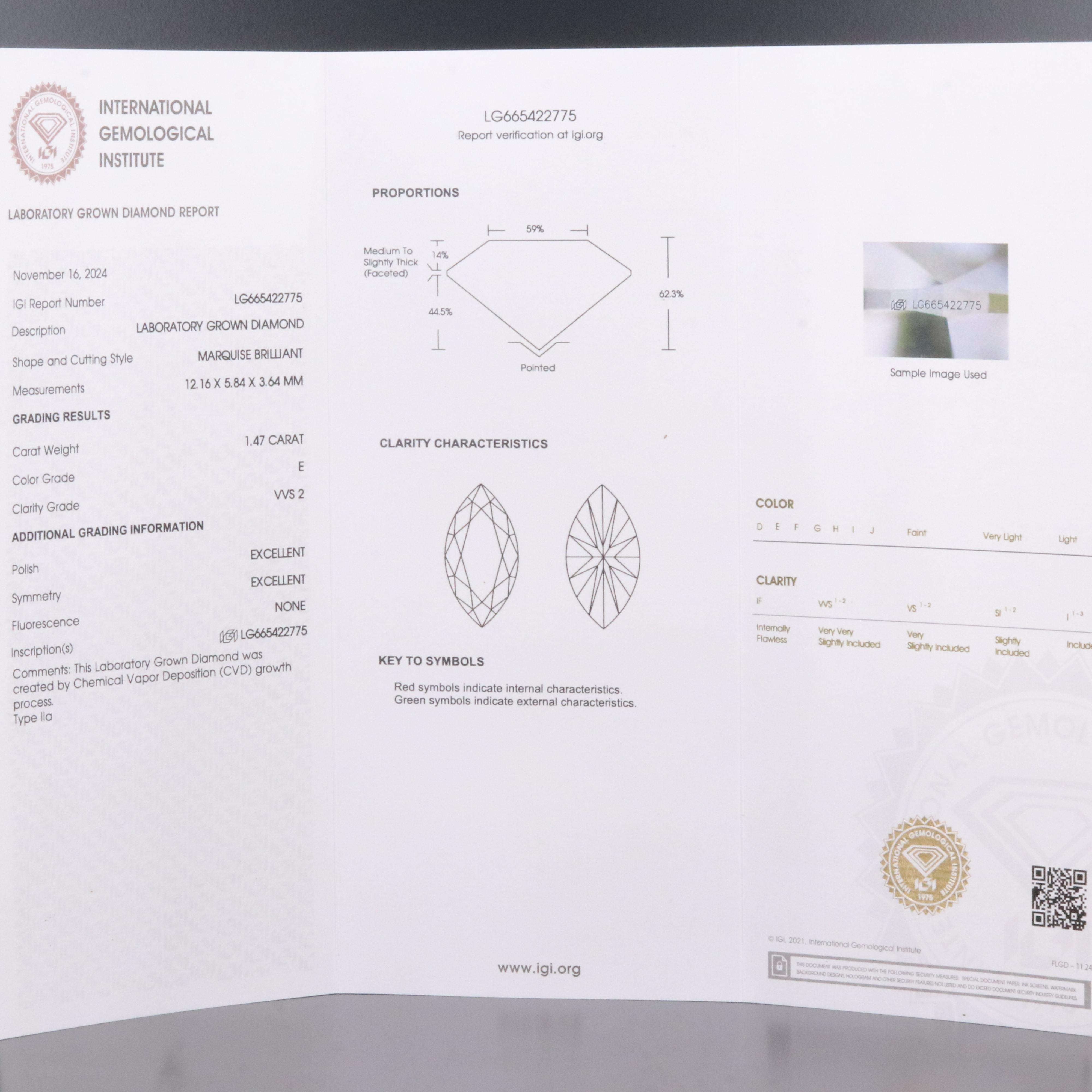 Loose 1.47 CT Lab Grown Diamond with IGI Report
