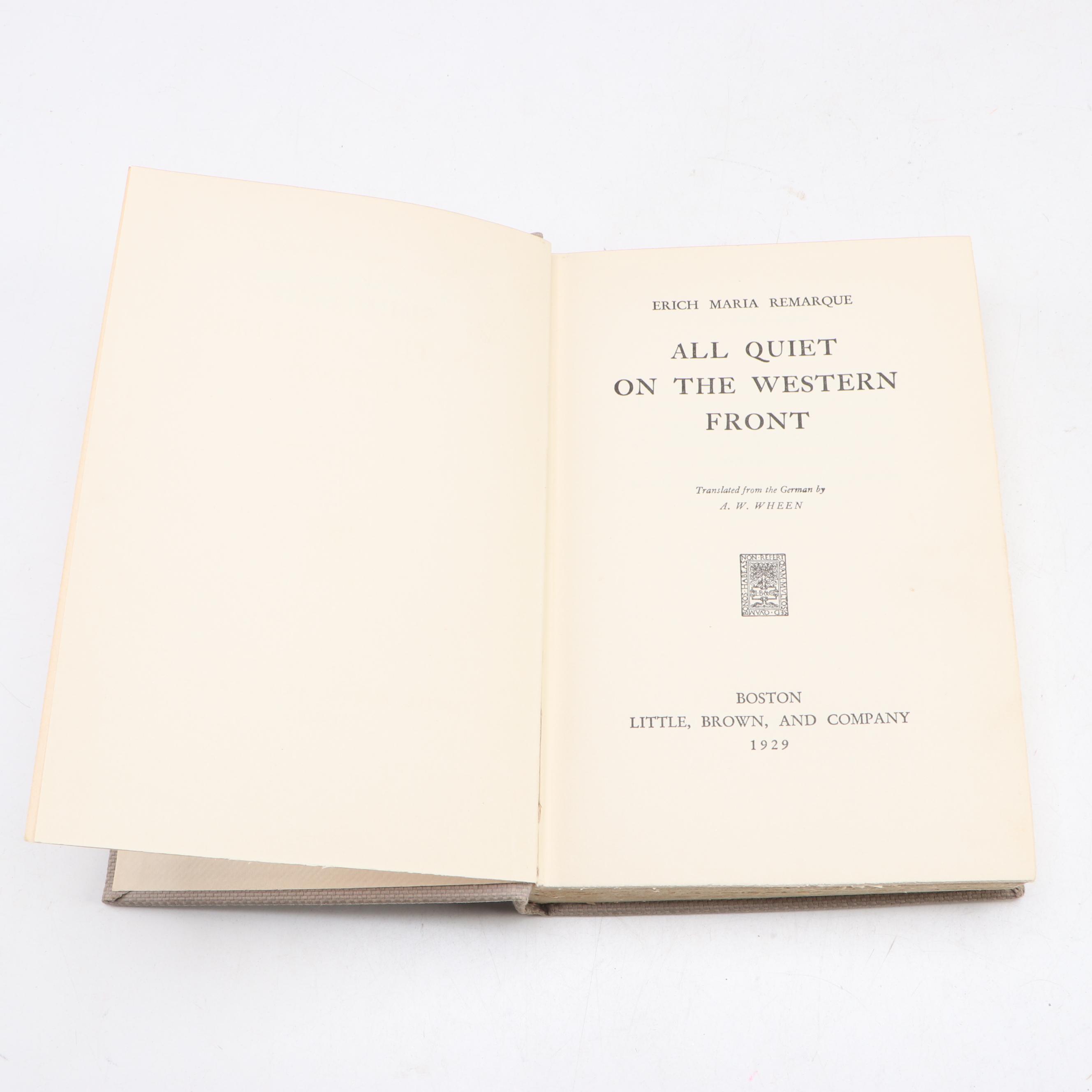 First Printing "All Quiet on the Western Front" by Erich Maria Remarque, 1929