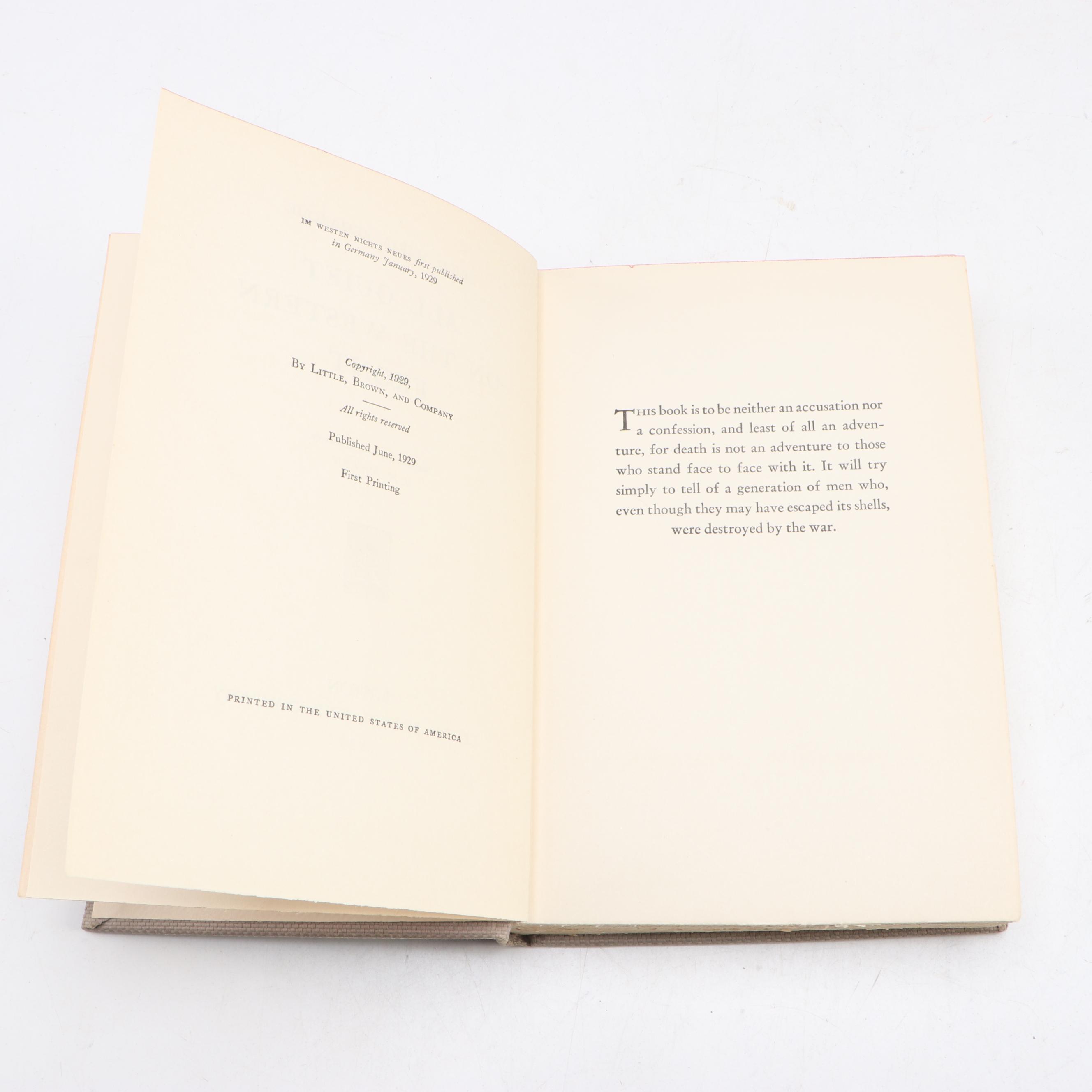 First Printing "All Quiet on the Western Front" by Erich Maria Remarque, 1929