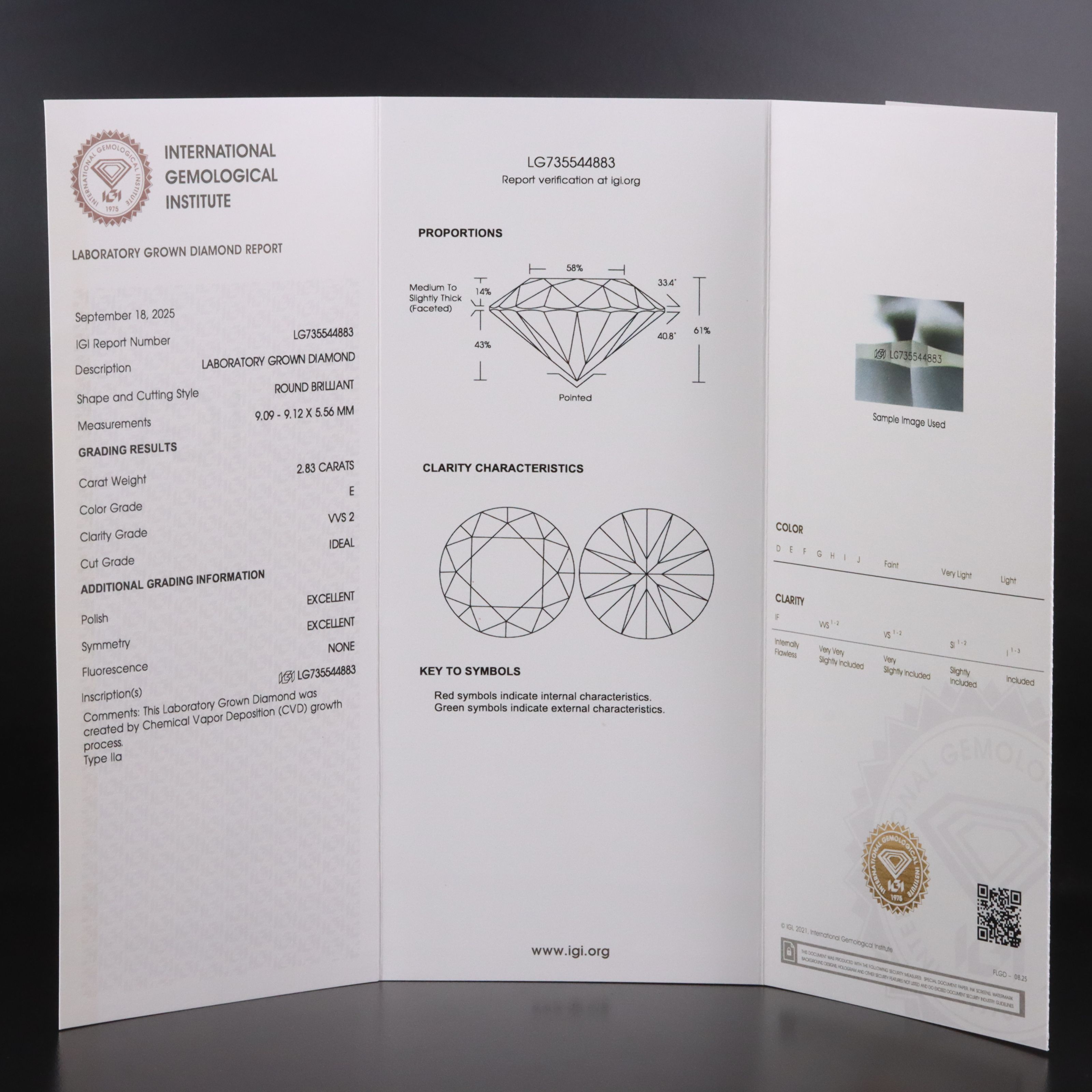 Loose 2.83 CT Lab Grown Diamond with IGI Report