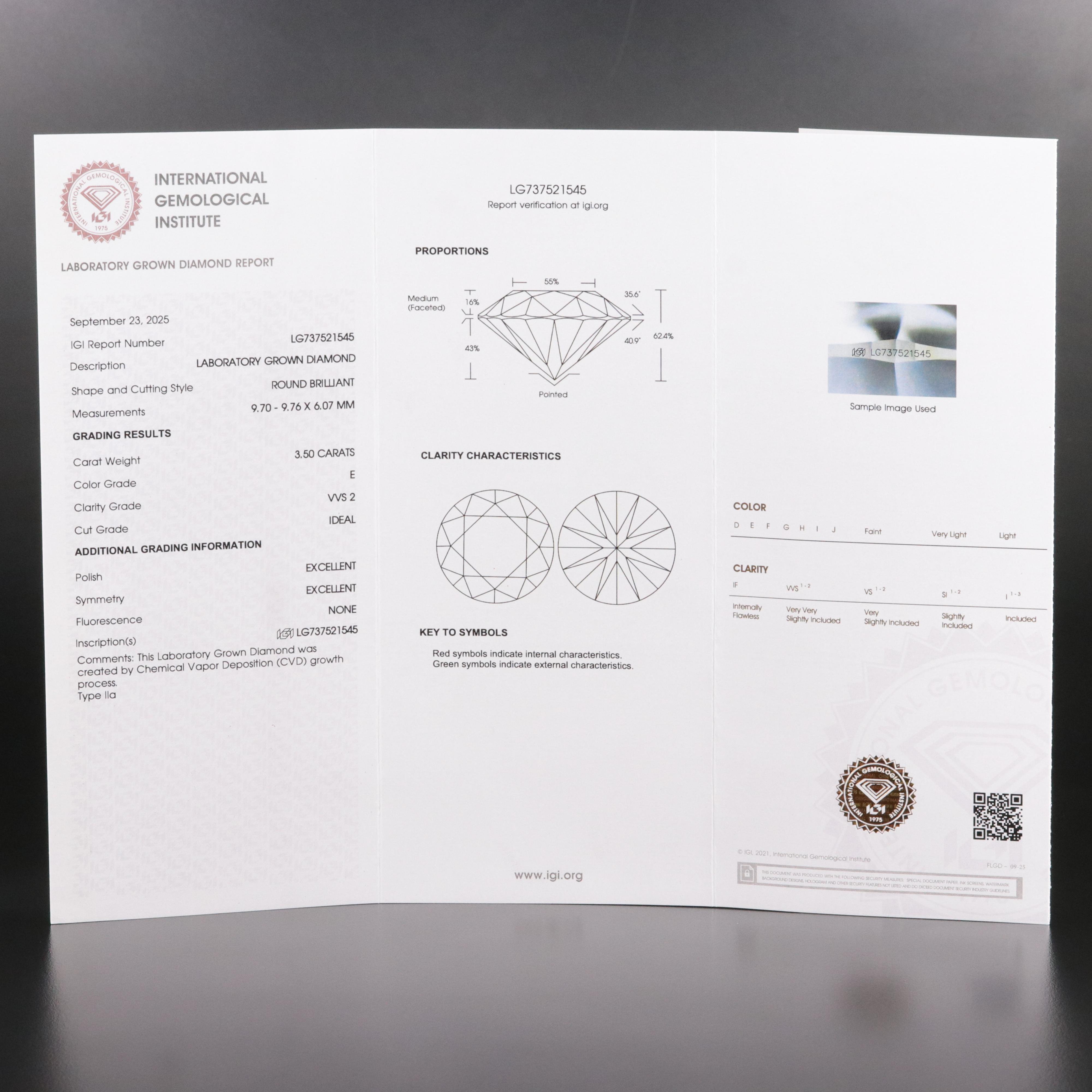 Loose 3.50 CT Lab Grown Diamond with IGI Report