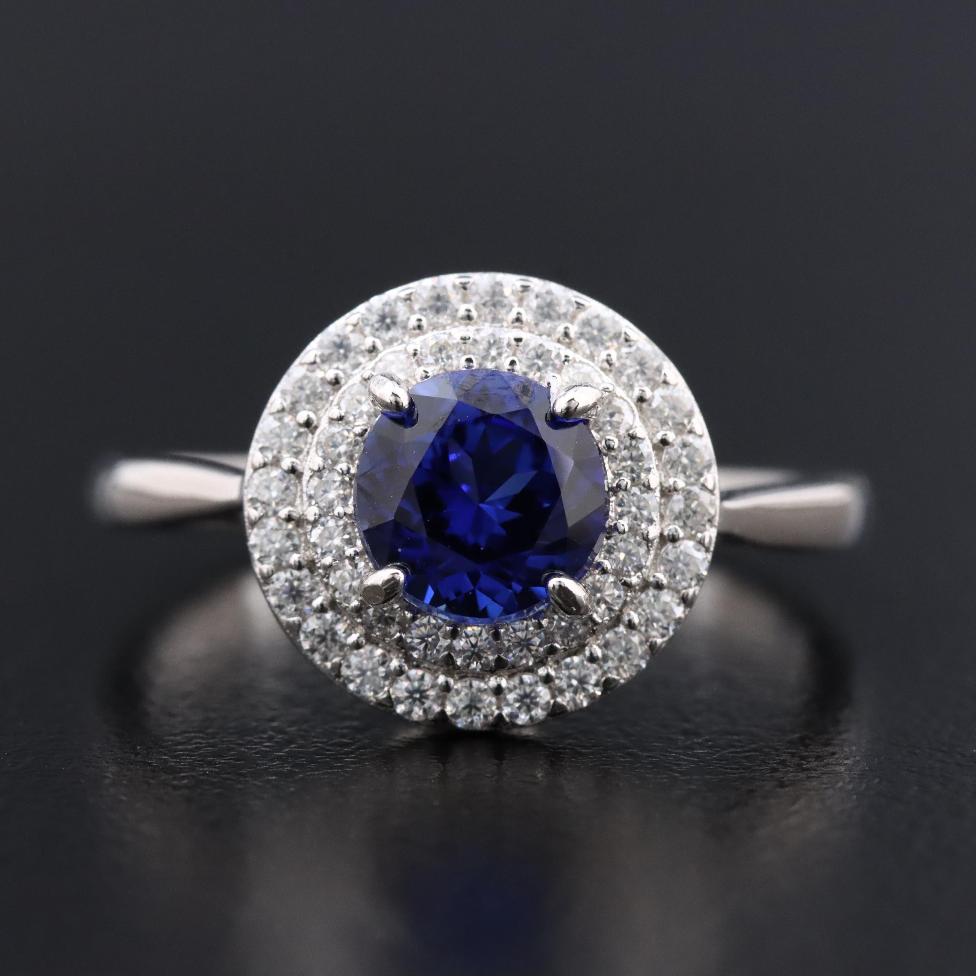 Sterling Sapphire and Moissanite Ring