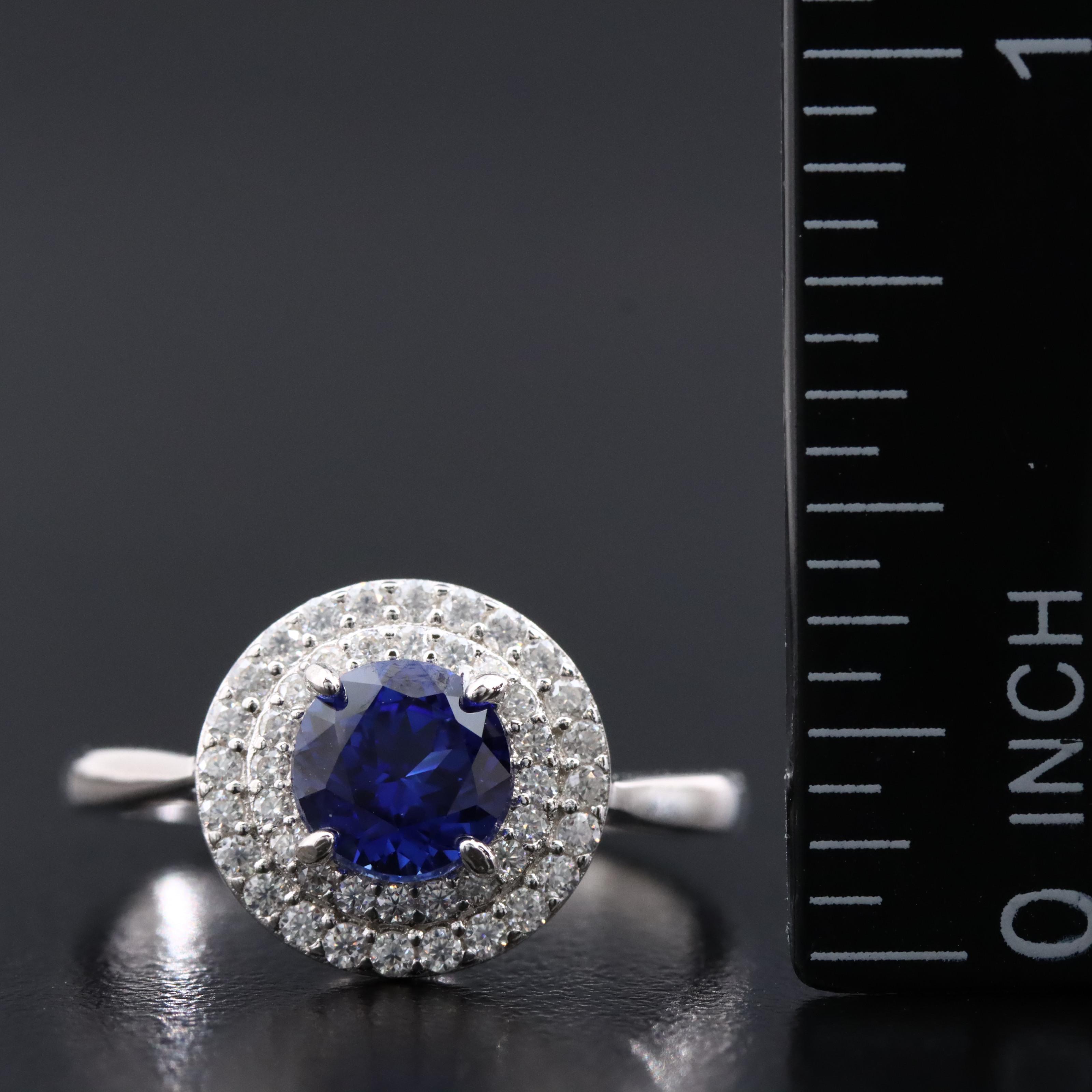 Sterling Sapphire and Moissanite Ring