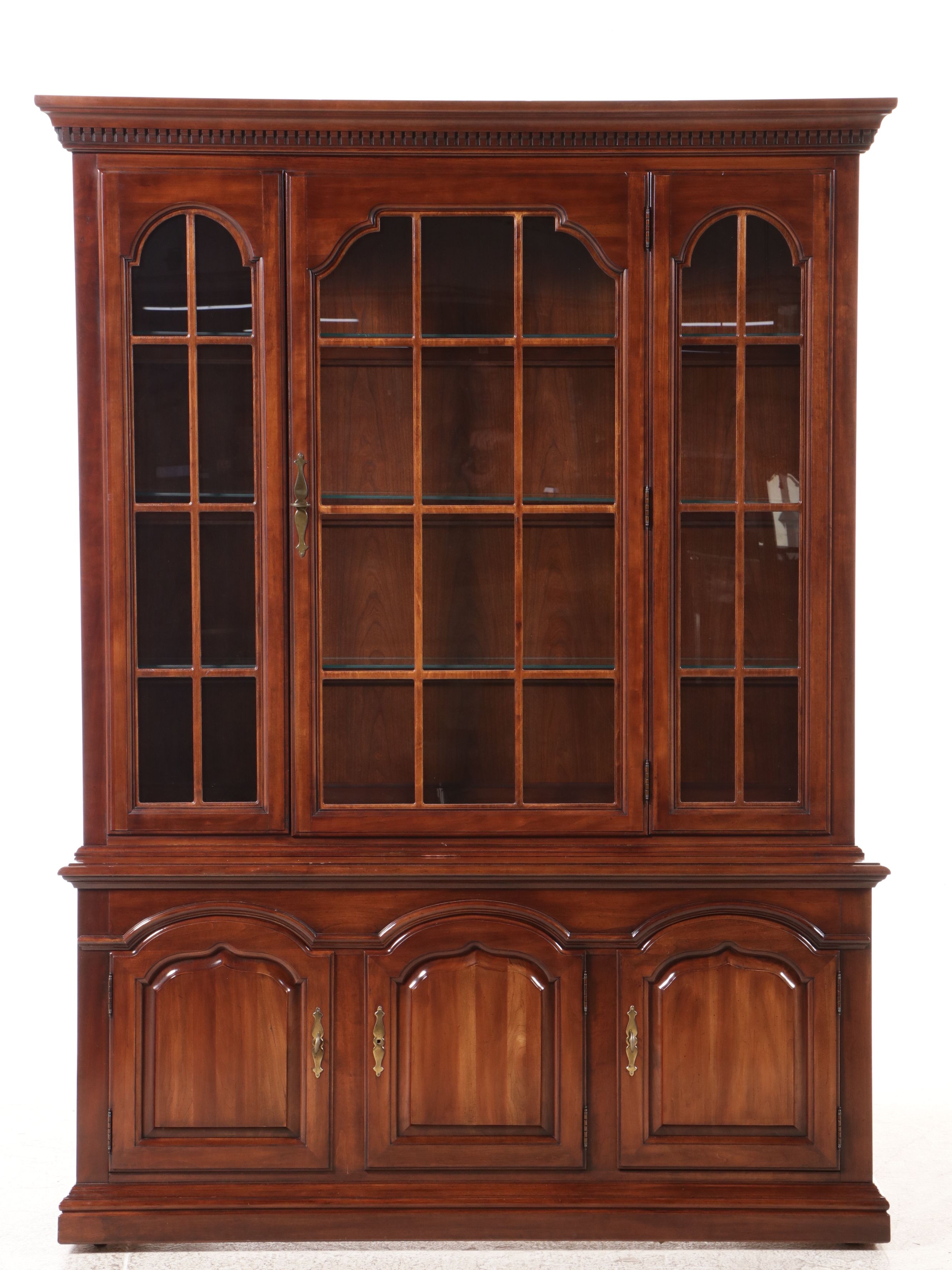 Georgian Style Cherry Illuminated China Cabinet, 1982