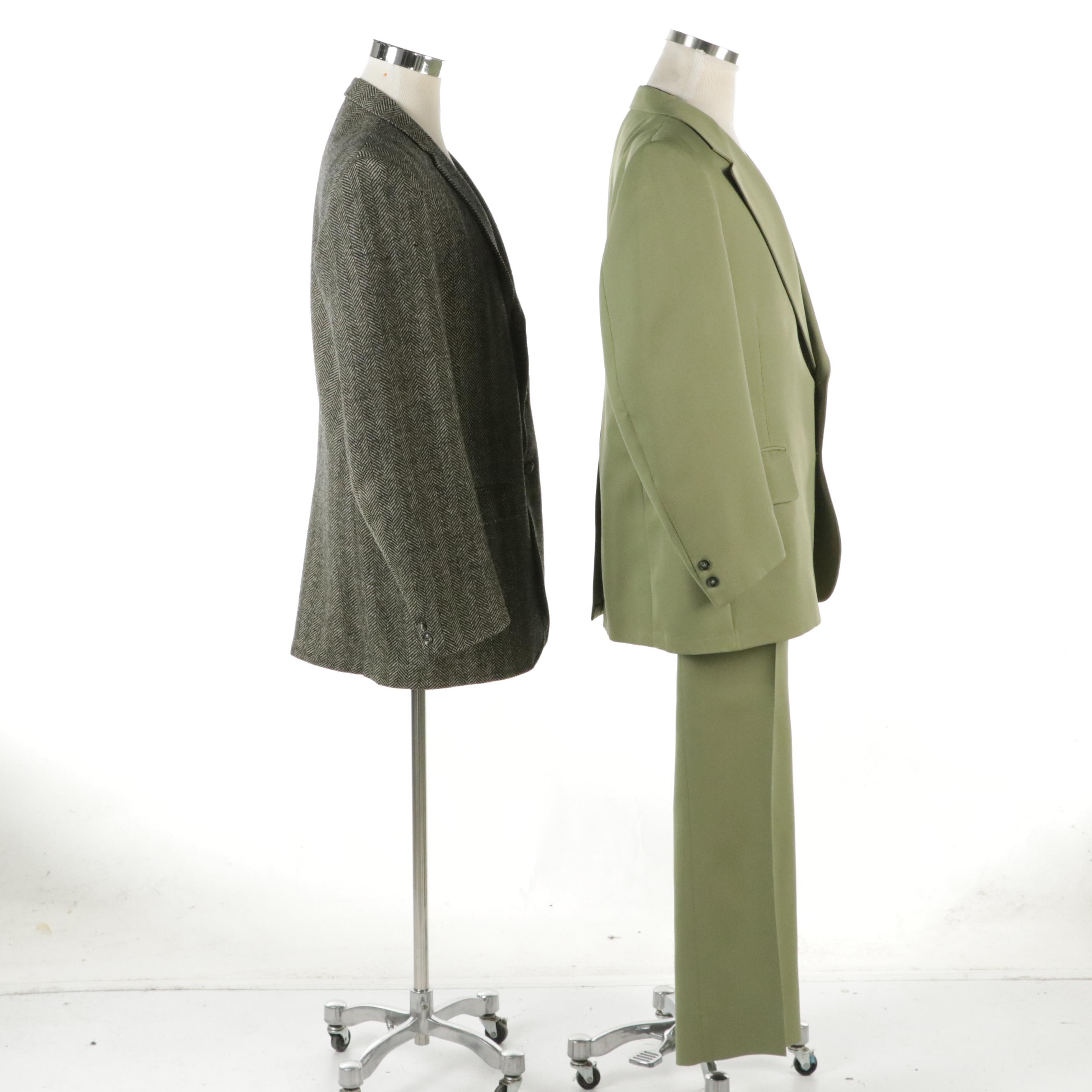 Men's Herringbone Tweed Three-Button Sport Coat and Wool Three-Piece Suit