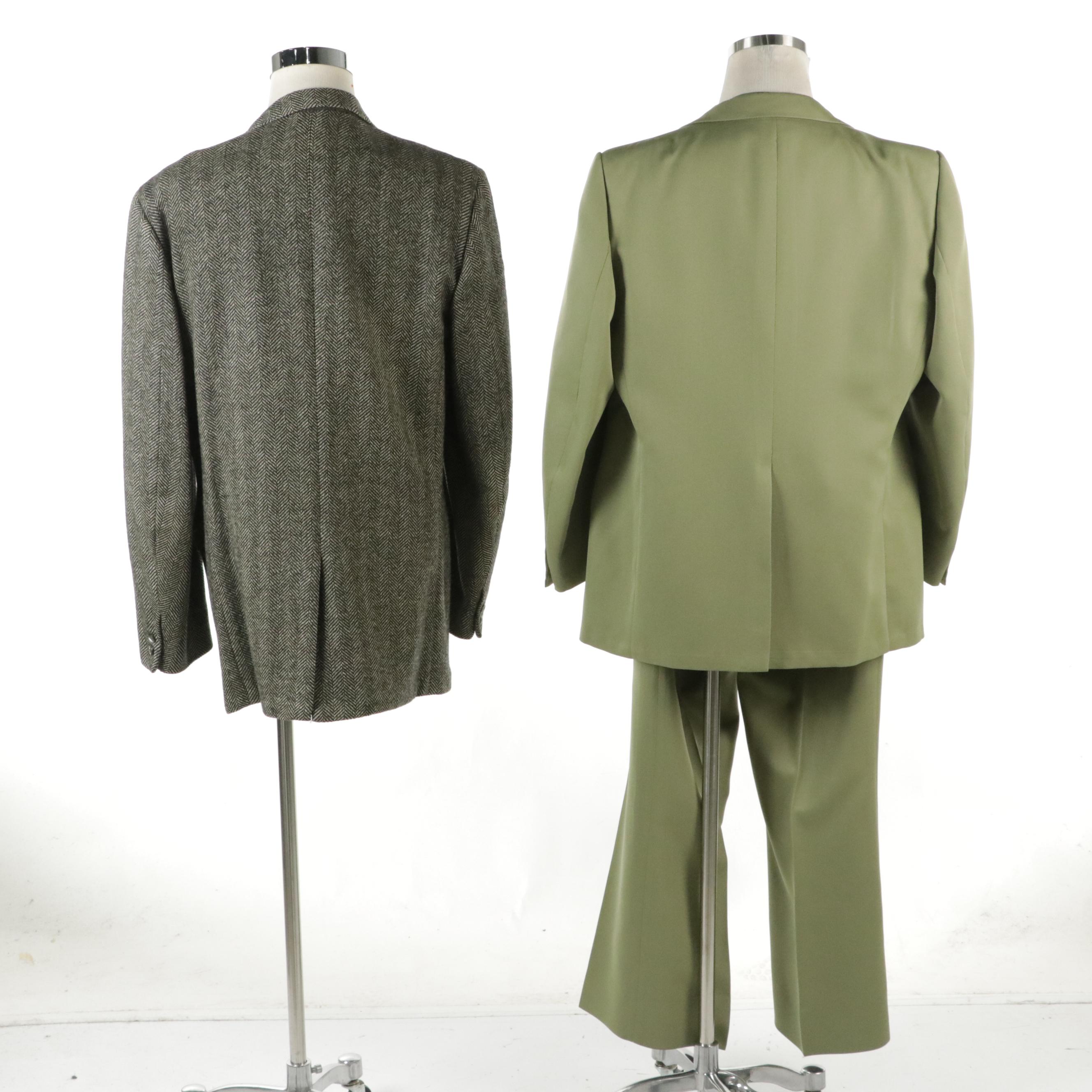 Men's Herringbone Tweed Three-Button Sport Coat and Wool Three-Piece Suit