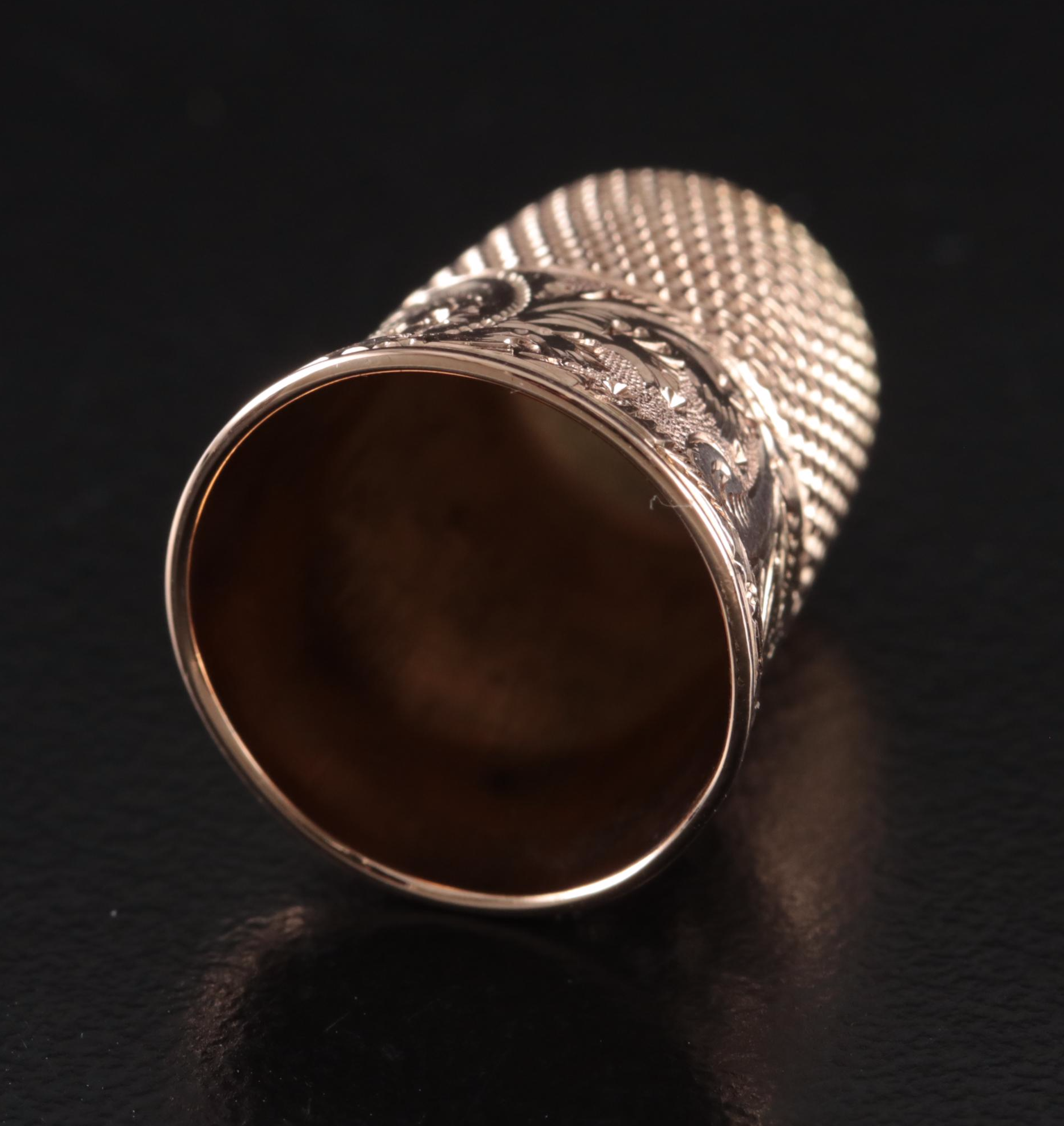 Ornate Monogrammed Sterling Silver Thimble