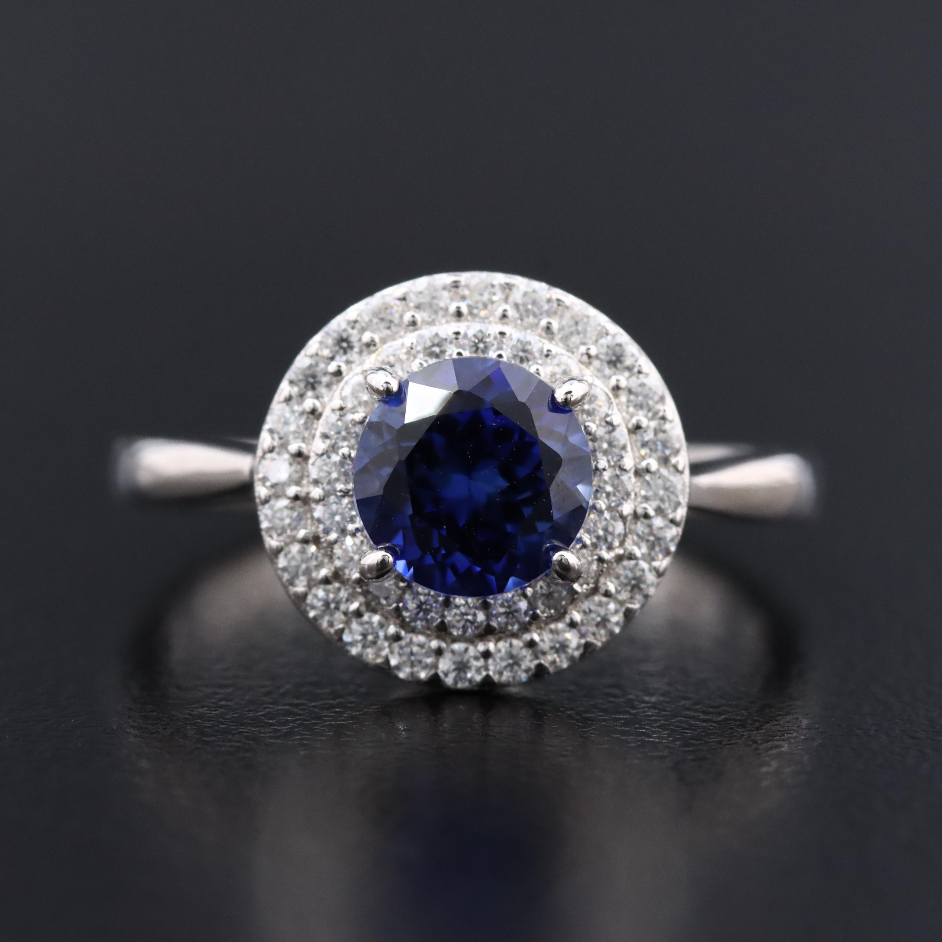 Sterling Sapphire and Moissanite Ring