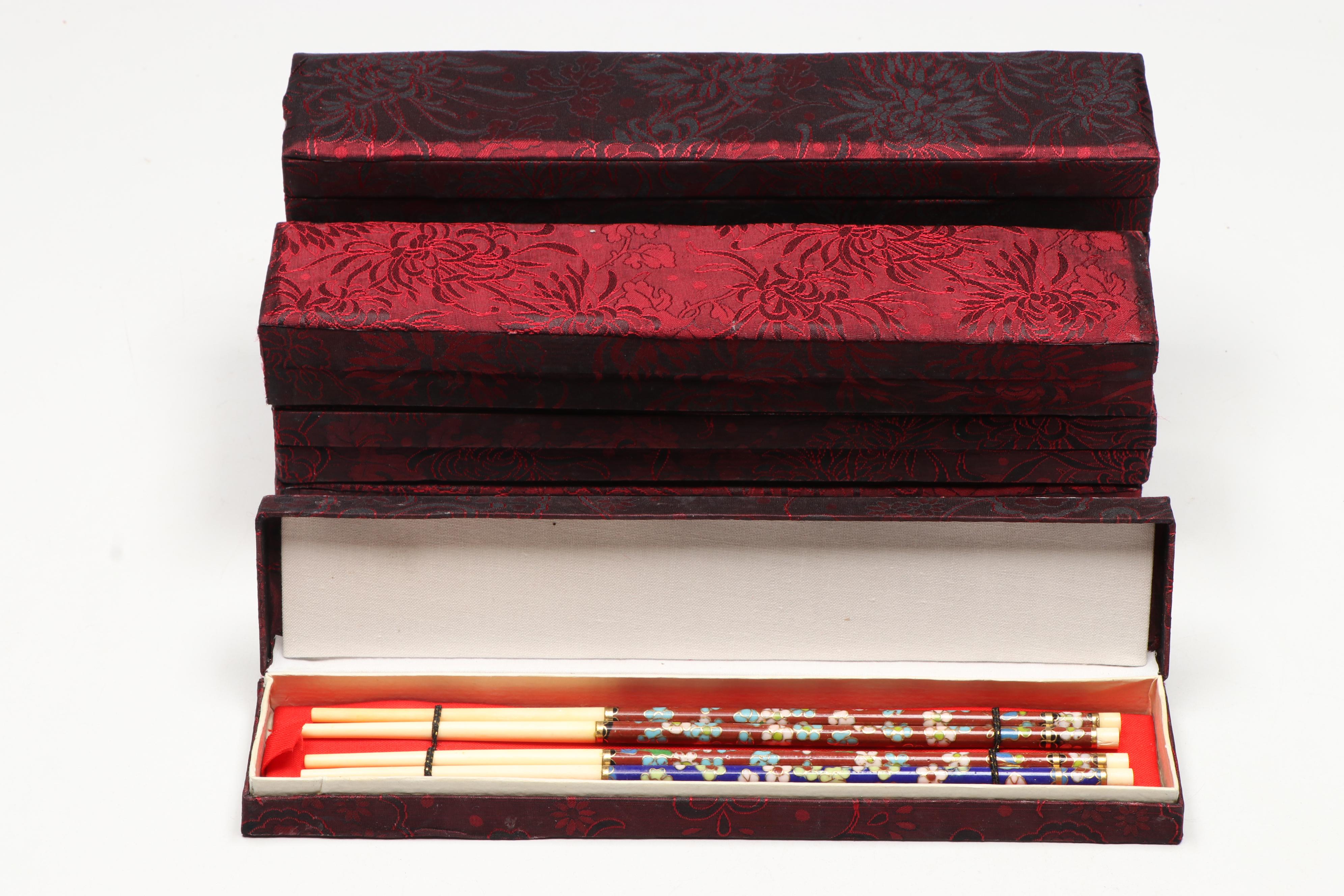 Chinese Cloisonné Napkin Rings with Chopsticks