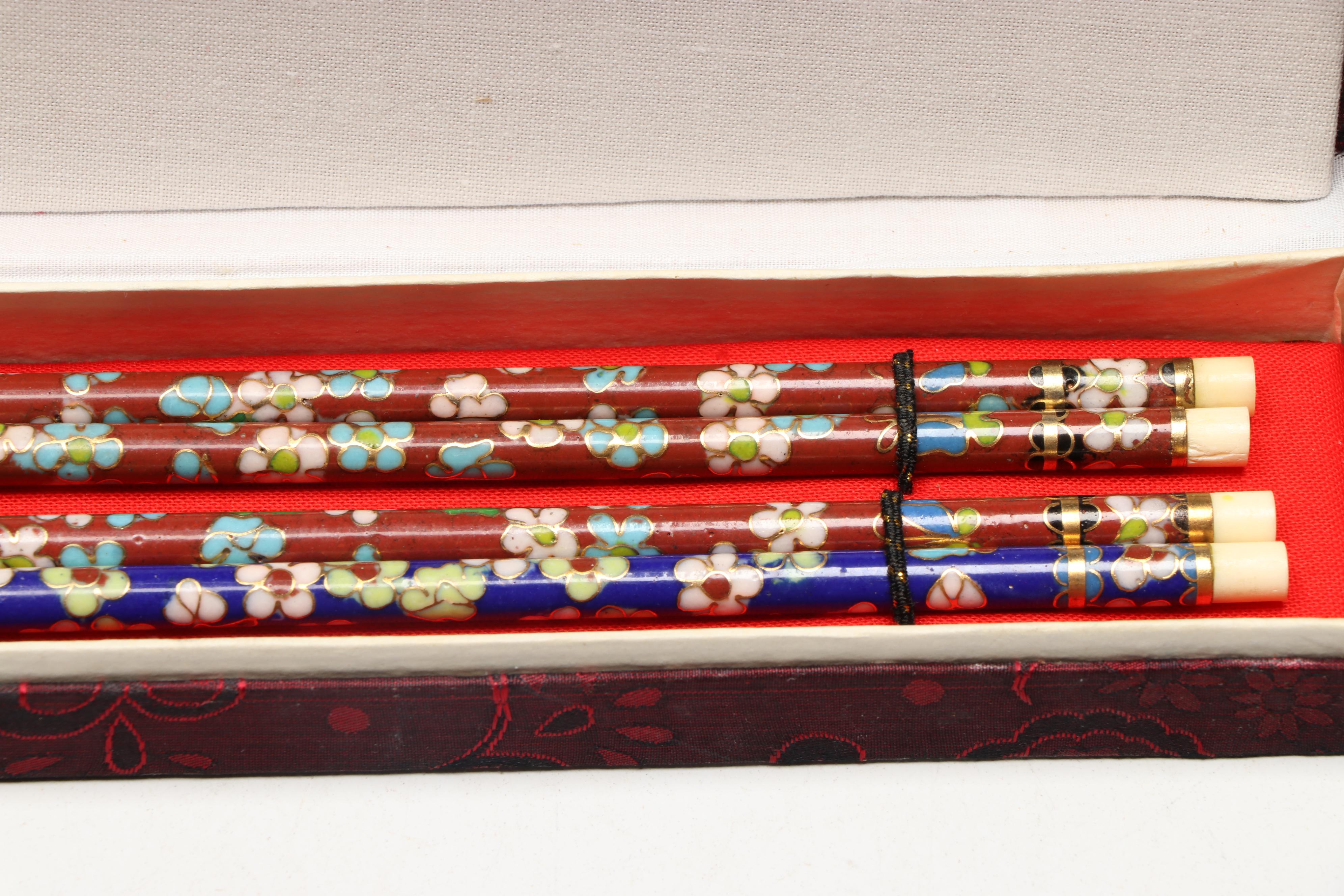Chinese Cloisonné Napkin Rings with Chopsticks