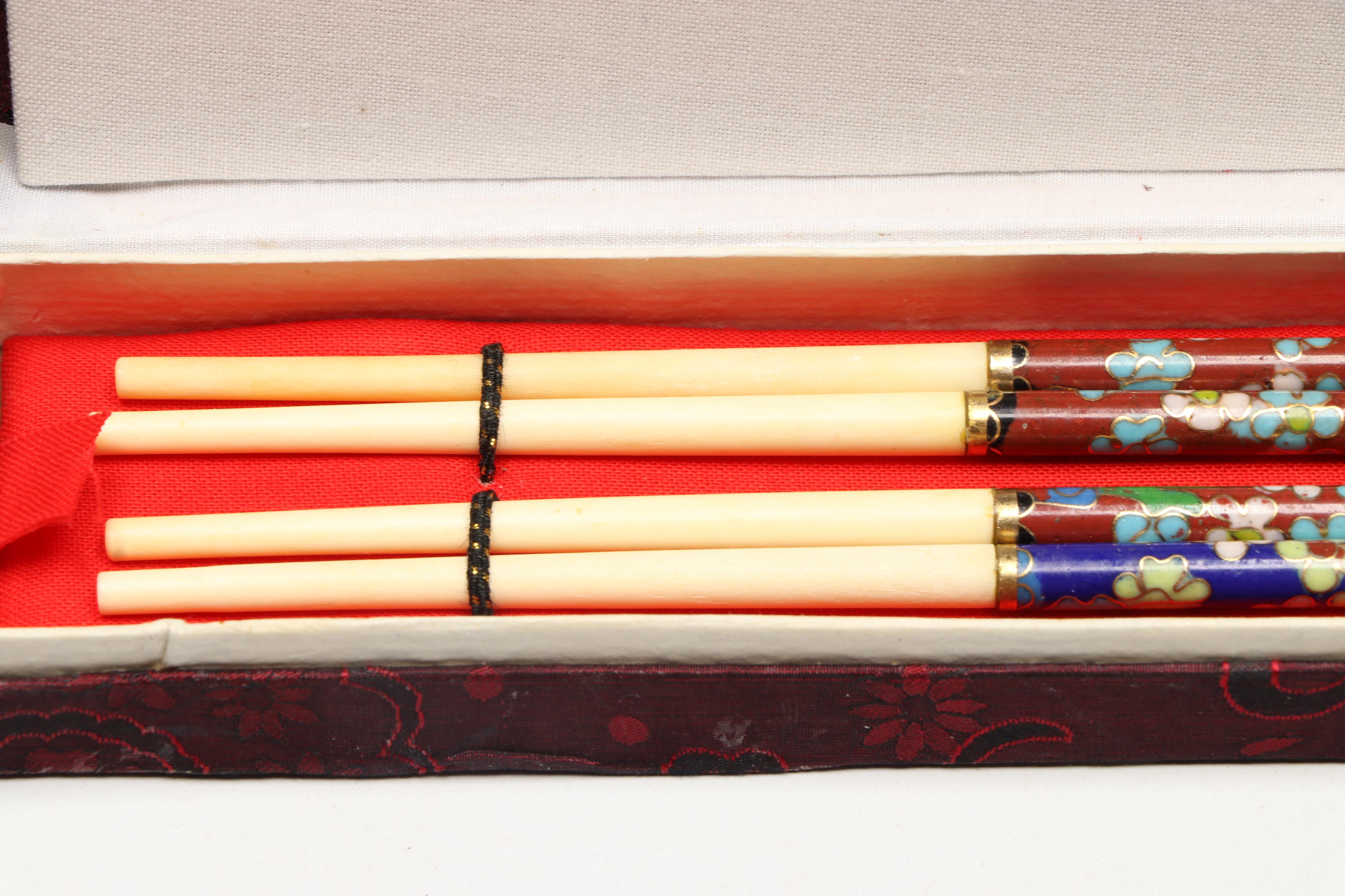 Chinese Cloisonné Napkin Rings with Chopsticks