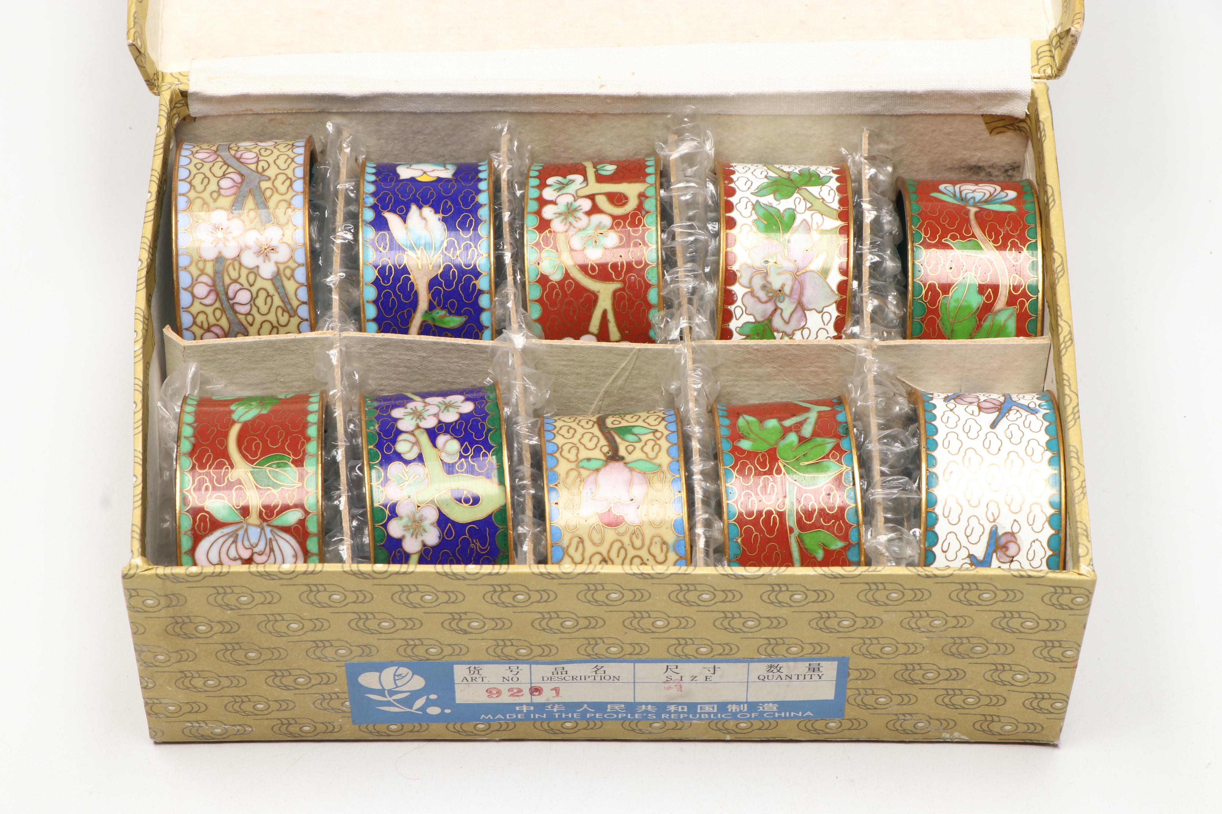 Chinese Cloisonné Napkin Rings with Chopsticks