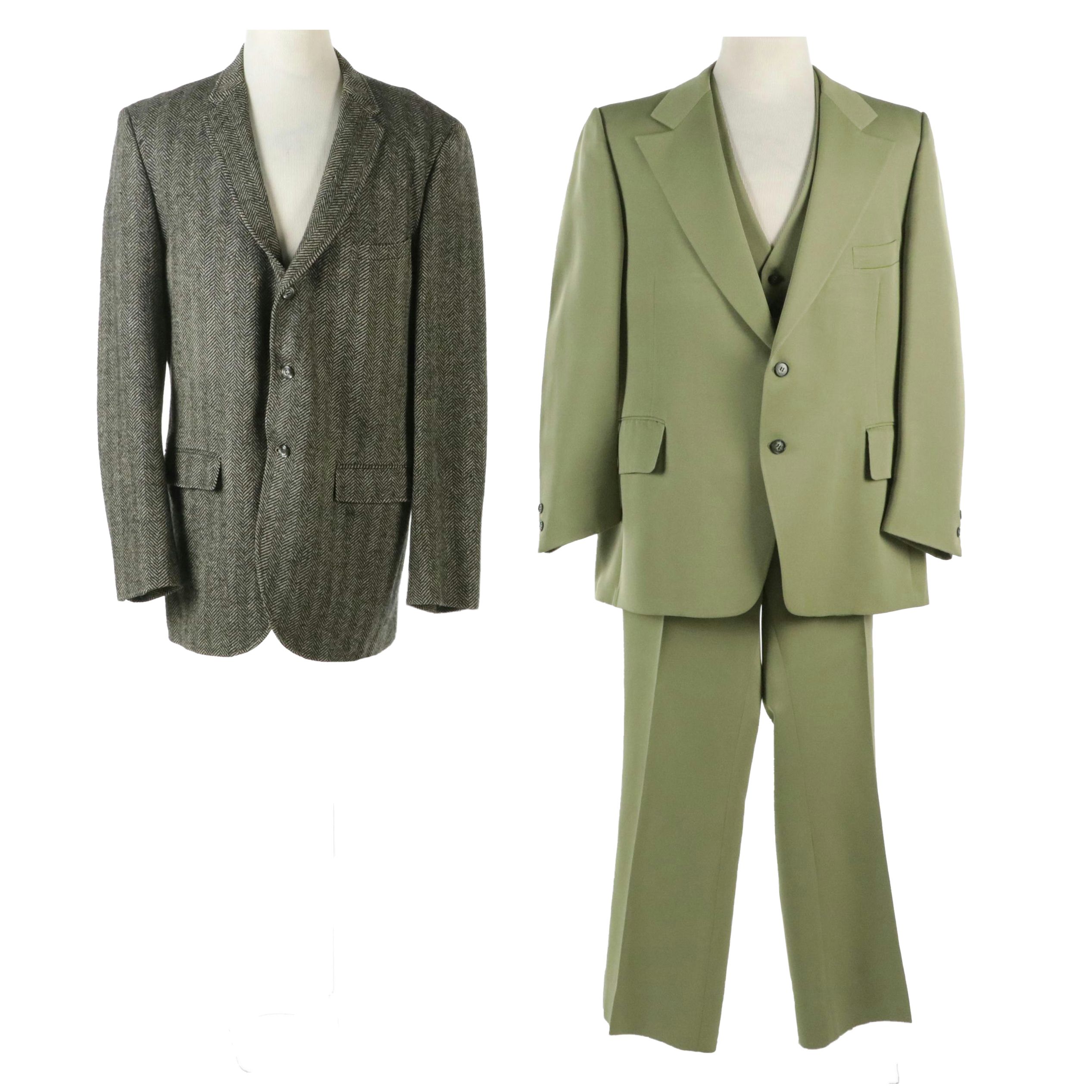 Men's Herringbone Tweed Three-Button Sport Coat and Wool Three-Piece Suit